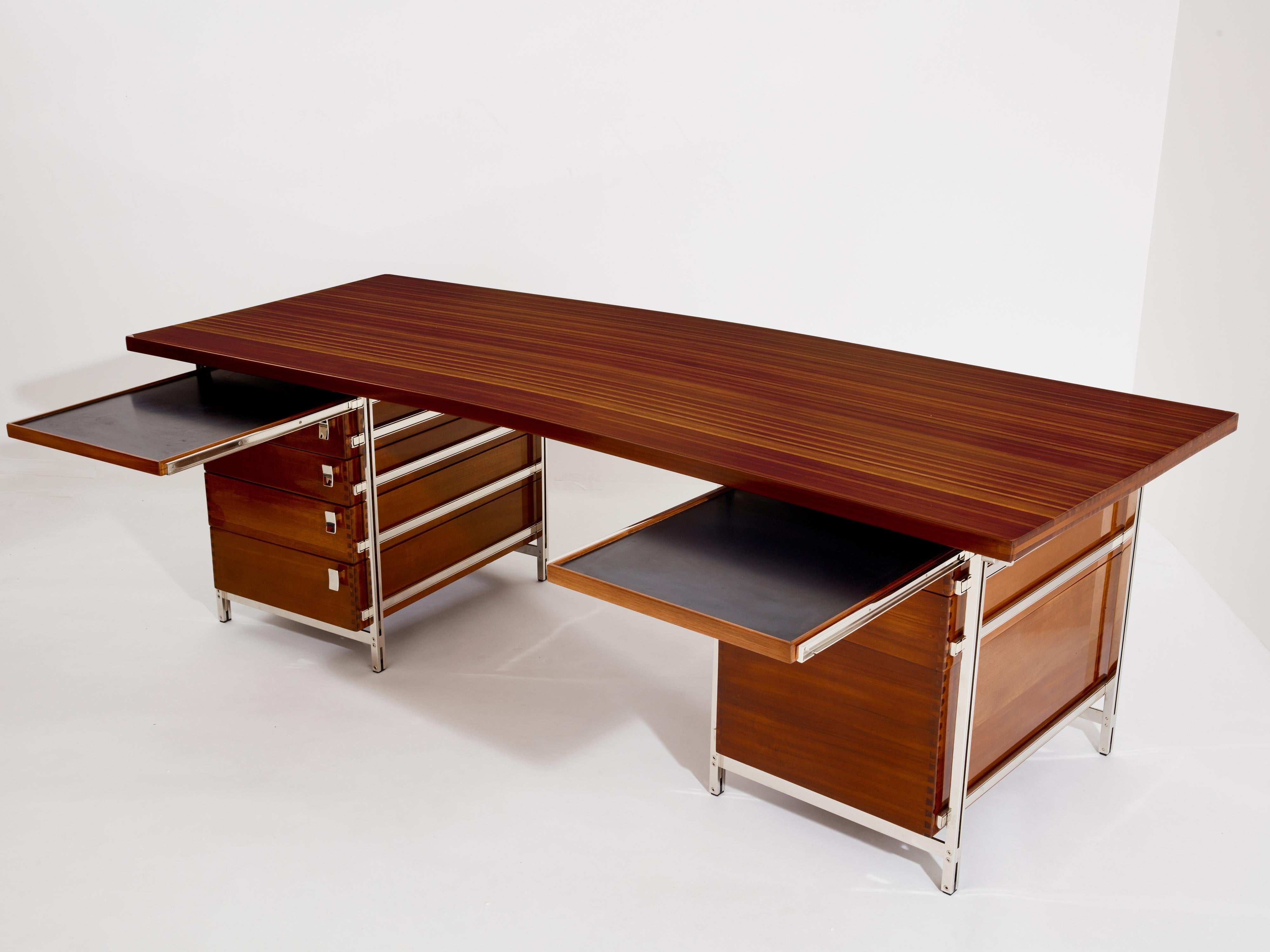 Jules Wabbes curved executive mahogany and jatoba desk 1958 4