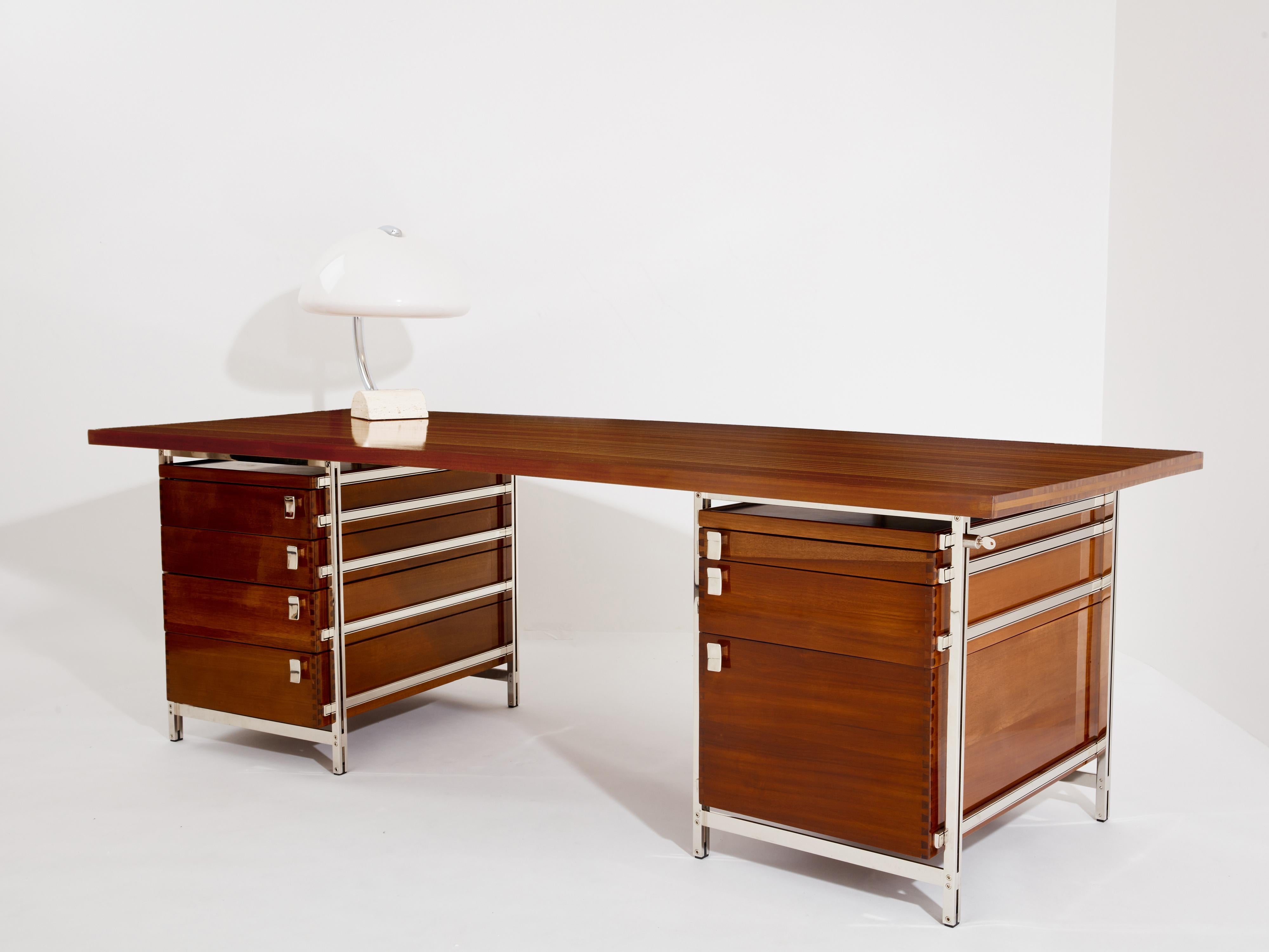Jules Wabbes curved executive mahogany and jatoba desk 1958 5
