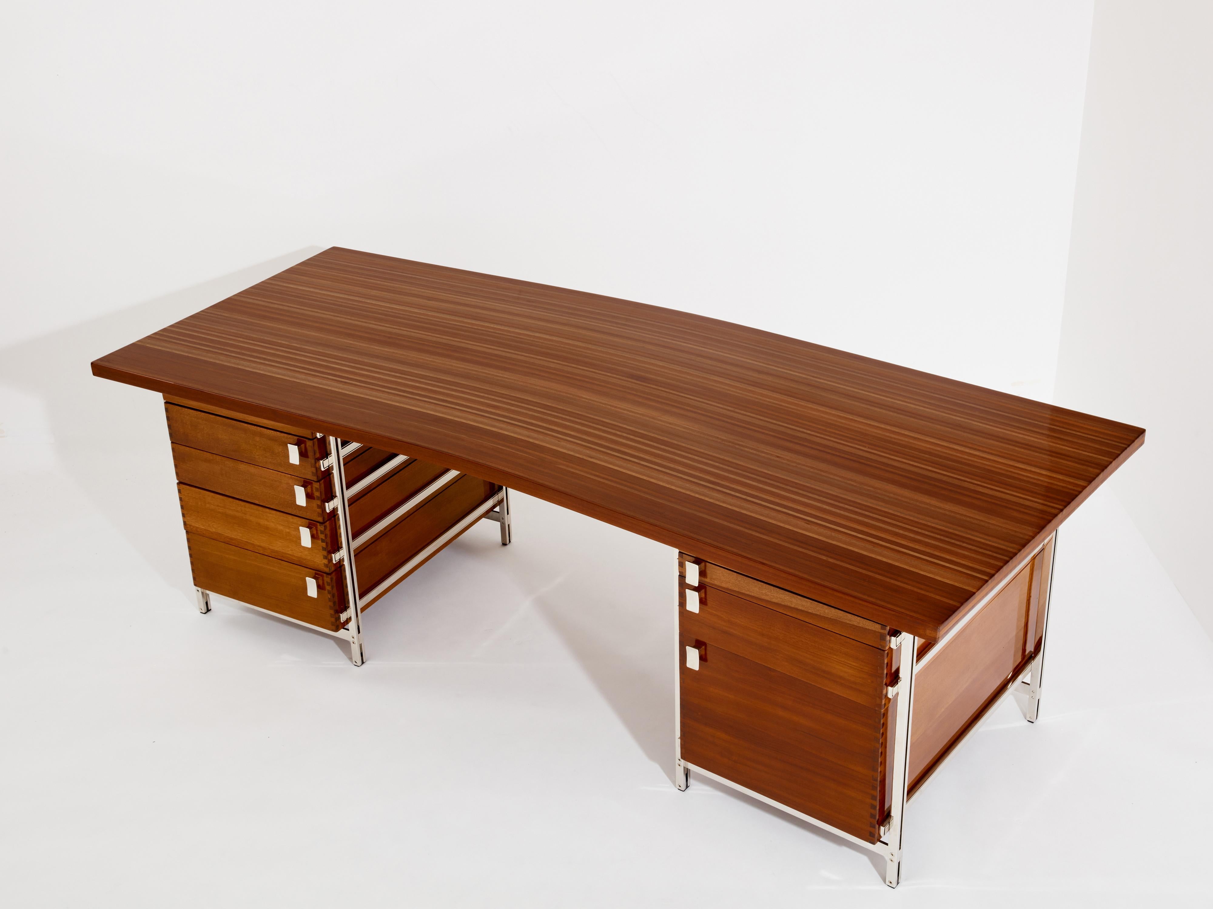 Mid-Century Modern Jules Wabbes curved executive mahogany and jatoba desk 1958