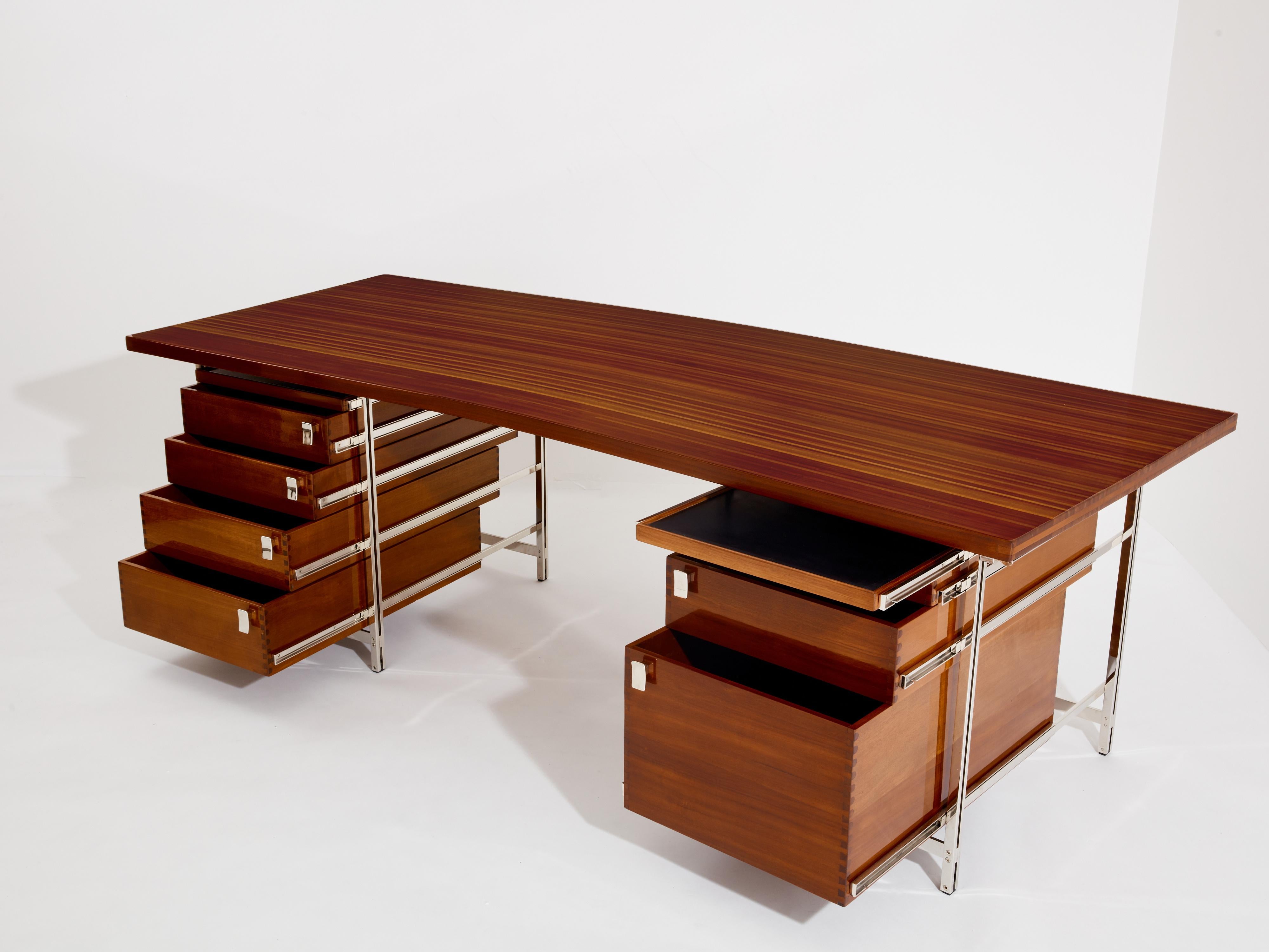Belgian Jules Wabbes curved executive mahogany and jatoba desk 1958