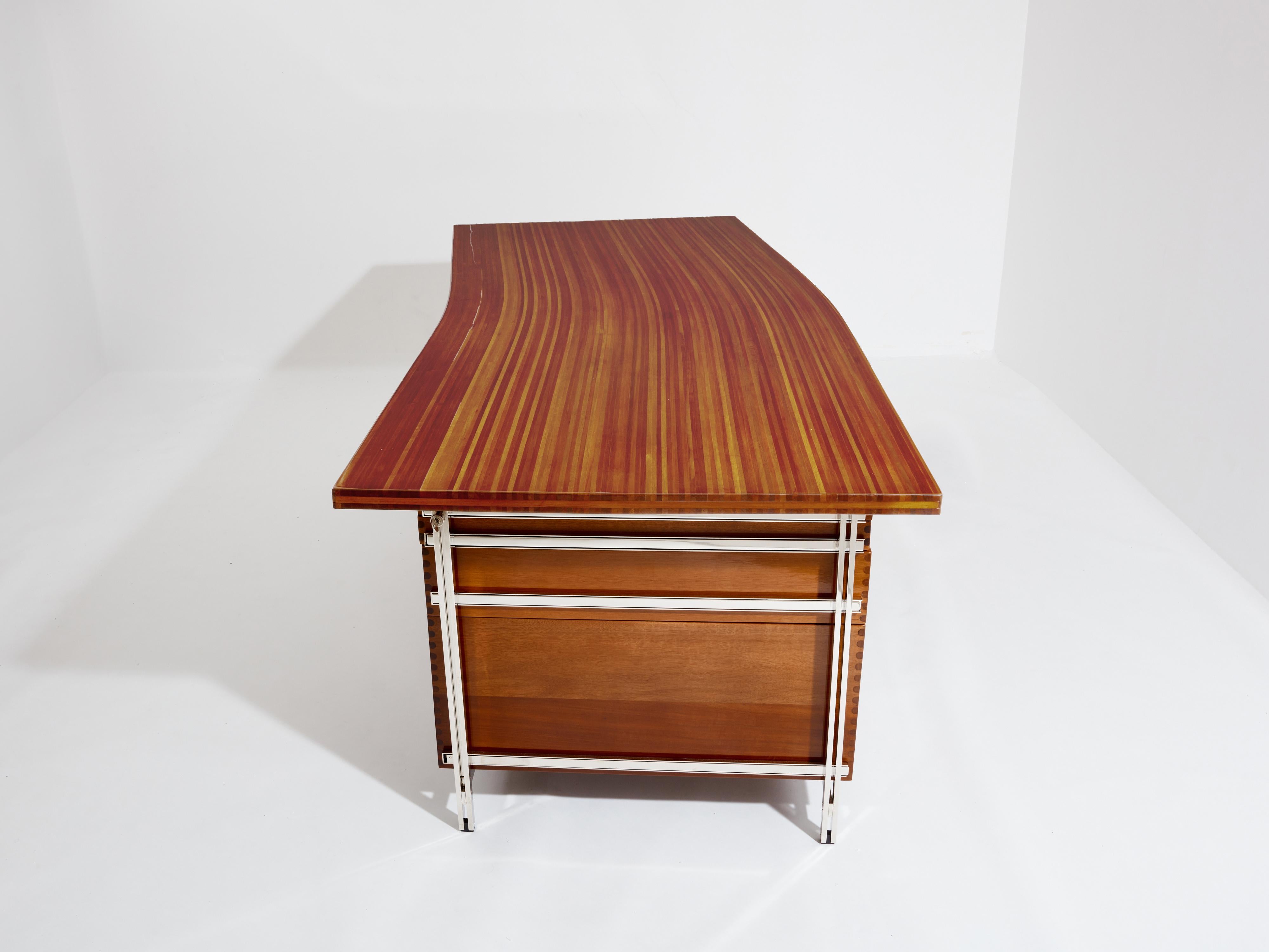 Jules Wabbes curved executive mahogany and jatoba desk 1958 In Good Condition In Paris, IDF