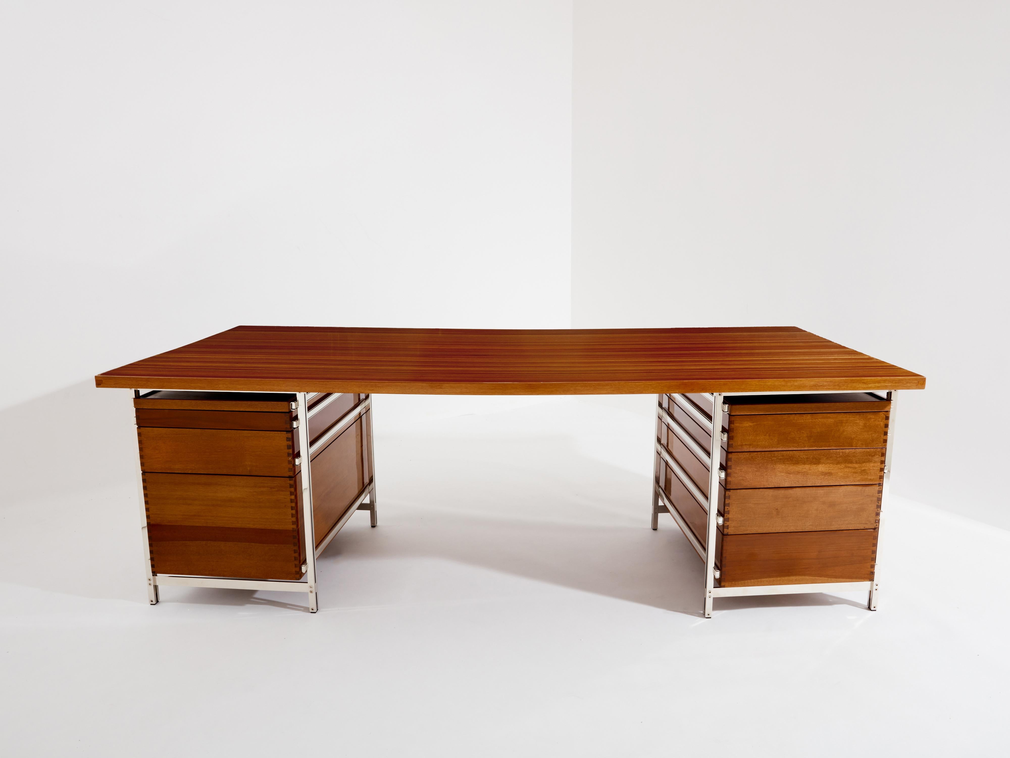 Jules Wabbes curved executive mahogany and jatoba desk 1958 1