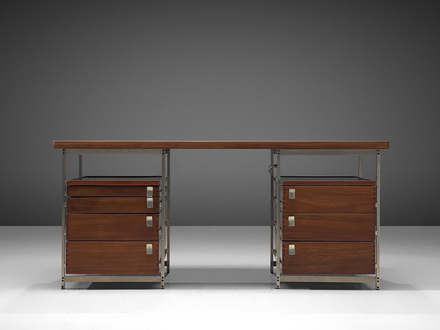 Jules Wabbes, writing desk from the Foncolin building, mutenyé and nickel-plated metal, Belgium, 1957, number no. 15.

Beautiful designed desk by one of Belgium's most renowned designers Jules Wabbes. This piece is made for the Foncolin building,