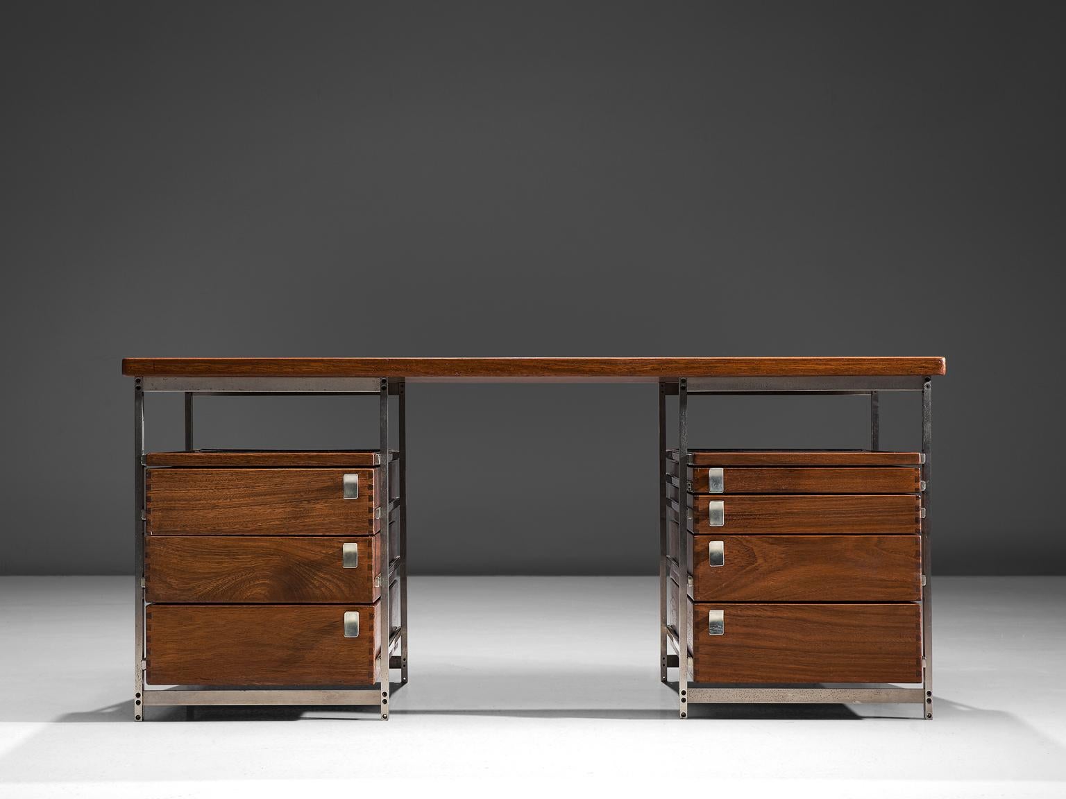 Mid-Century Modern Jules Wabbes Desk In Mutenyé Wood Made For The Foncolin Building Brussels