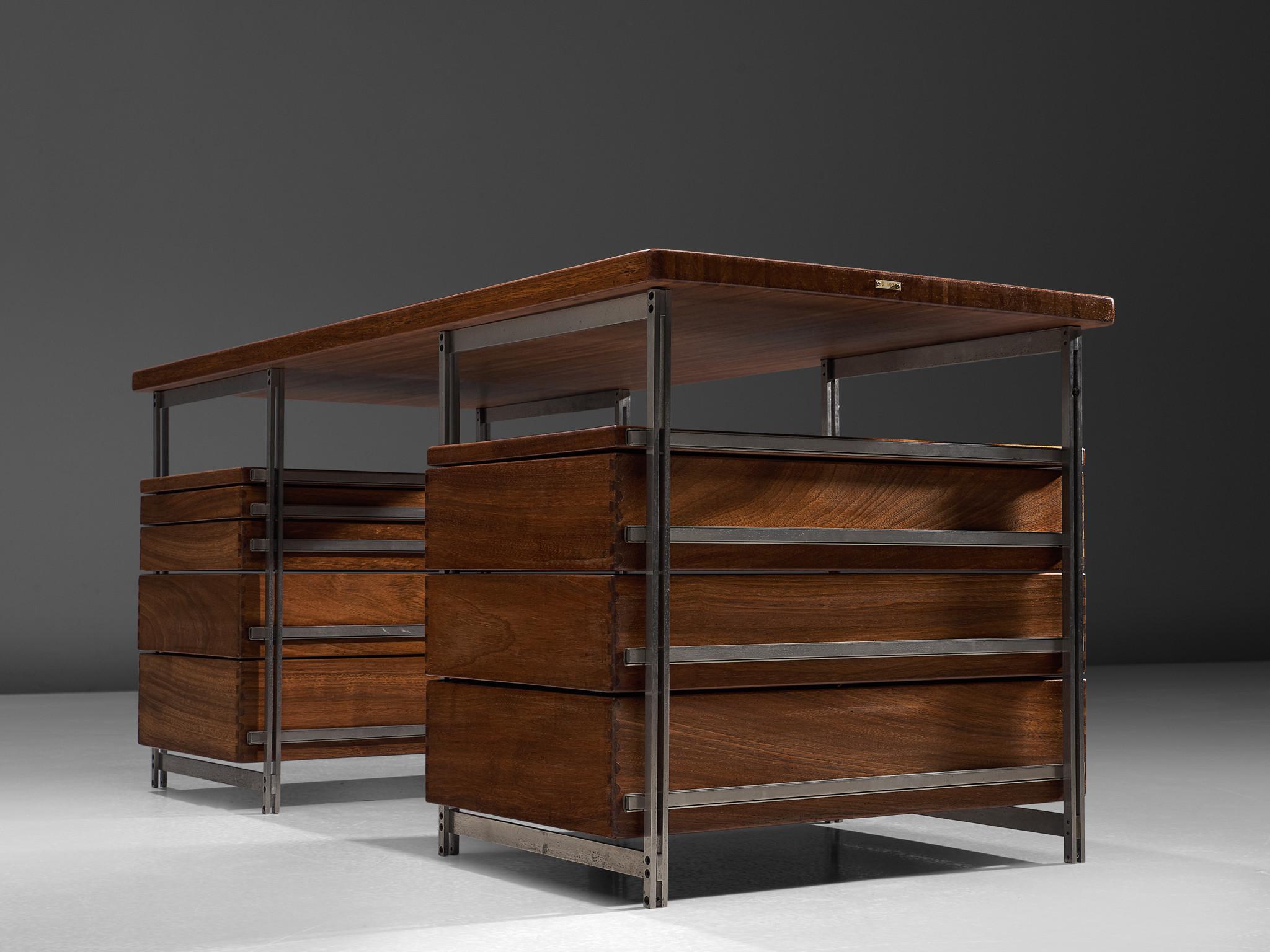 Mid-Century Modern Jules Wabbes Desk in Mutenyé Wood Made for the Foncolin Building Brussels 