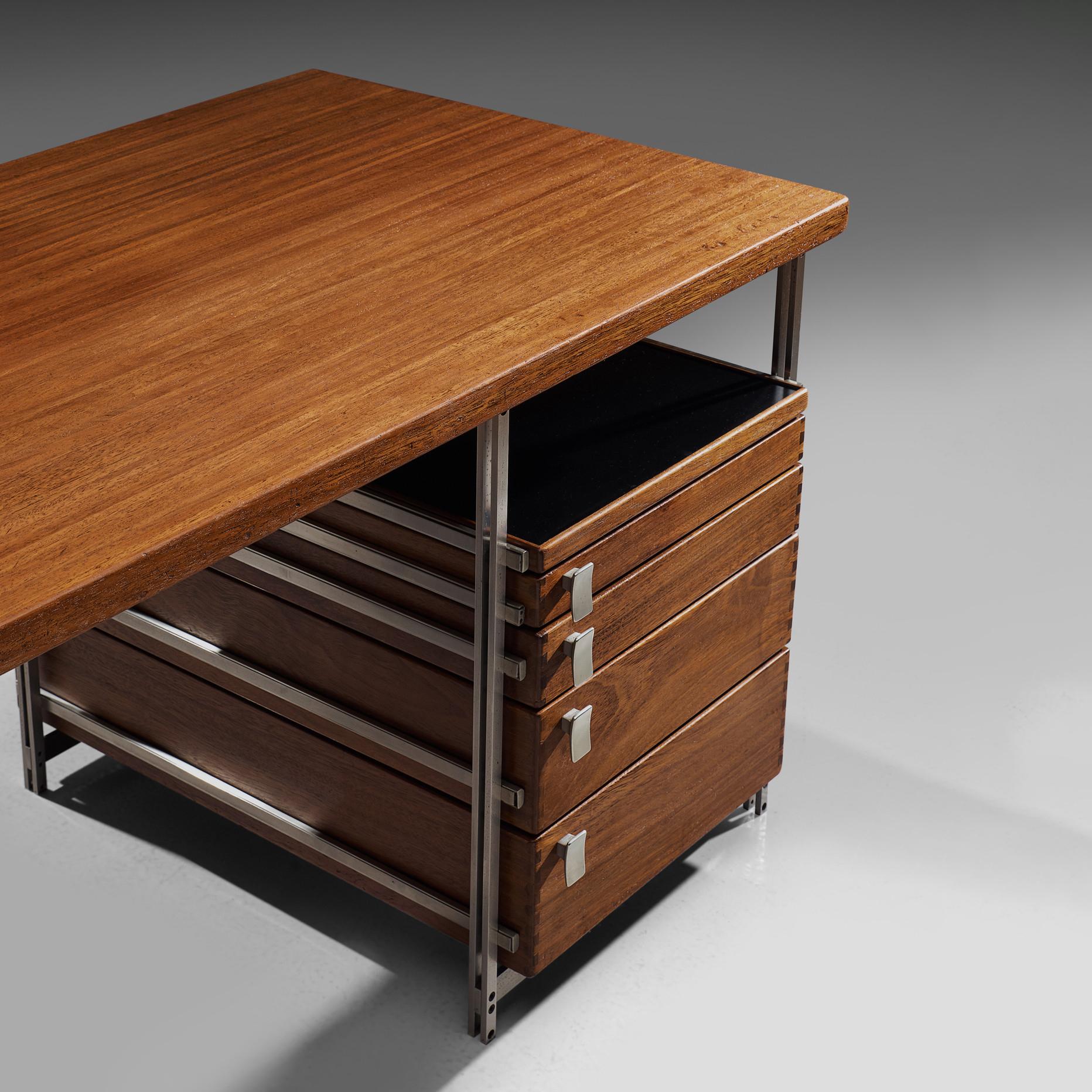 Metal Jules Wabbes Desk in Mutenyé Wood Made for the Foncolin Building Brussels 