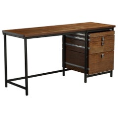 Jules Wabbes, Schreibtisch, Nussbaum, Stahl, Belgien, 1960er Jahre