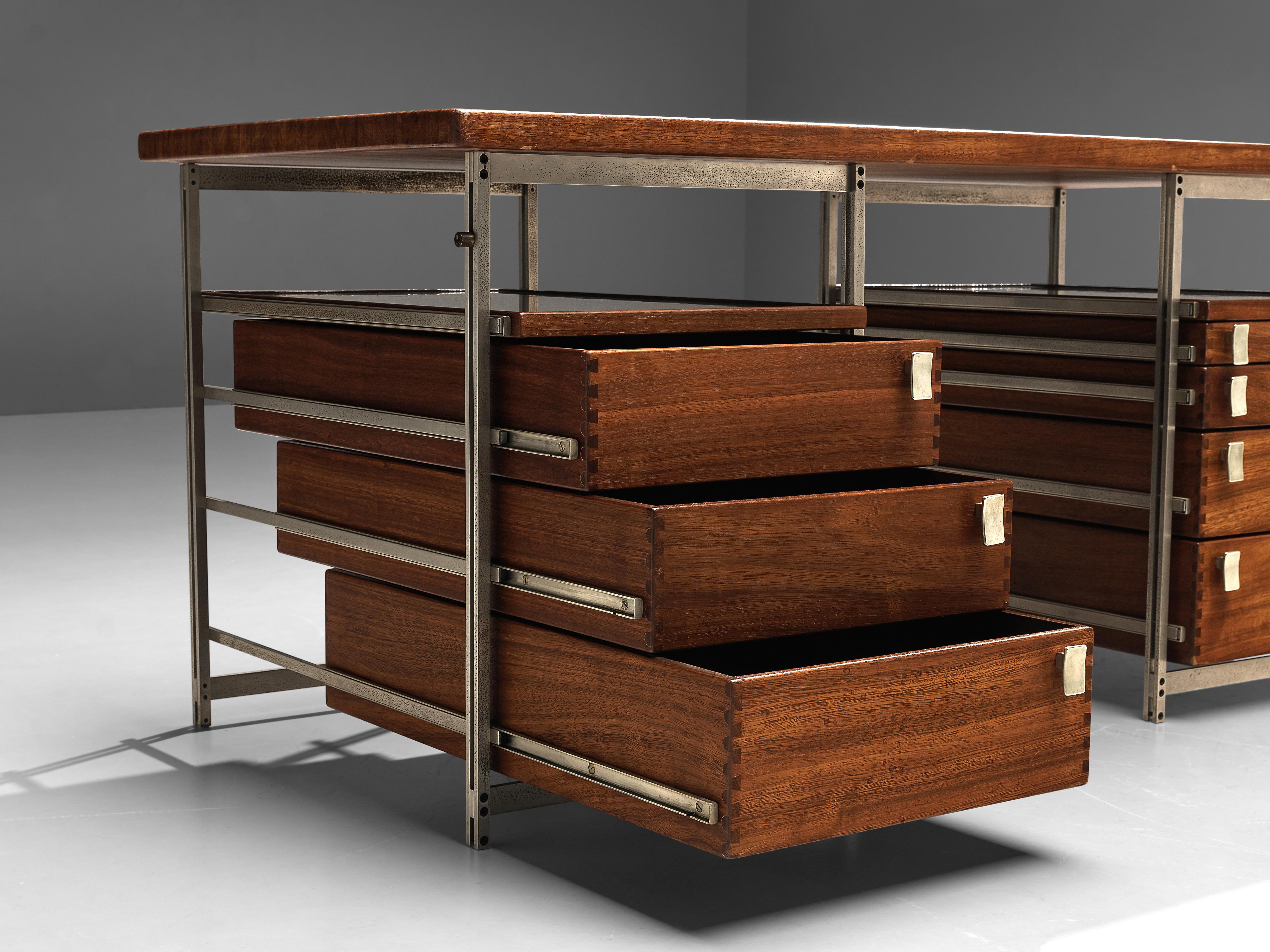 Sturdy Jules Wabbes Desk with Drawers in Mutenyé and Metal 2