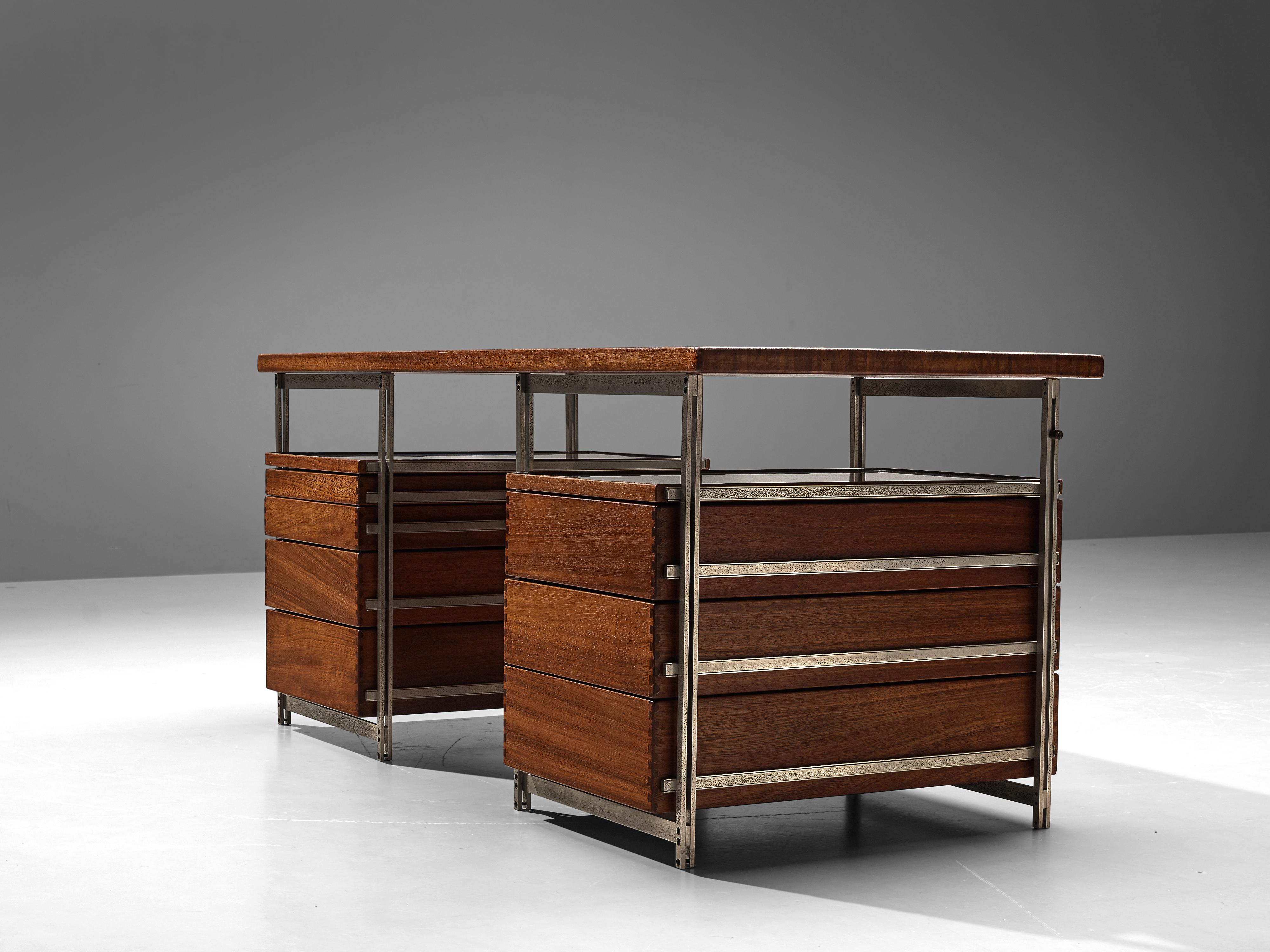 Sturdy Jules Wabbes Desk with Drawers in Mutenyé and Metal 3