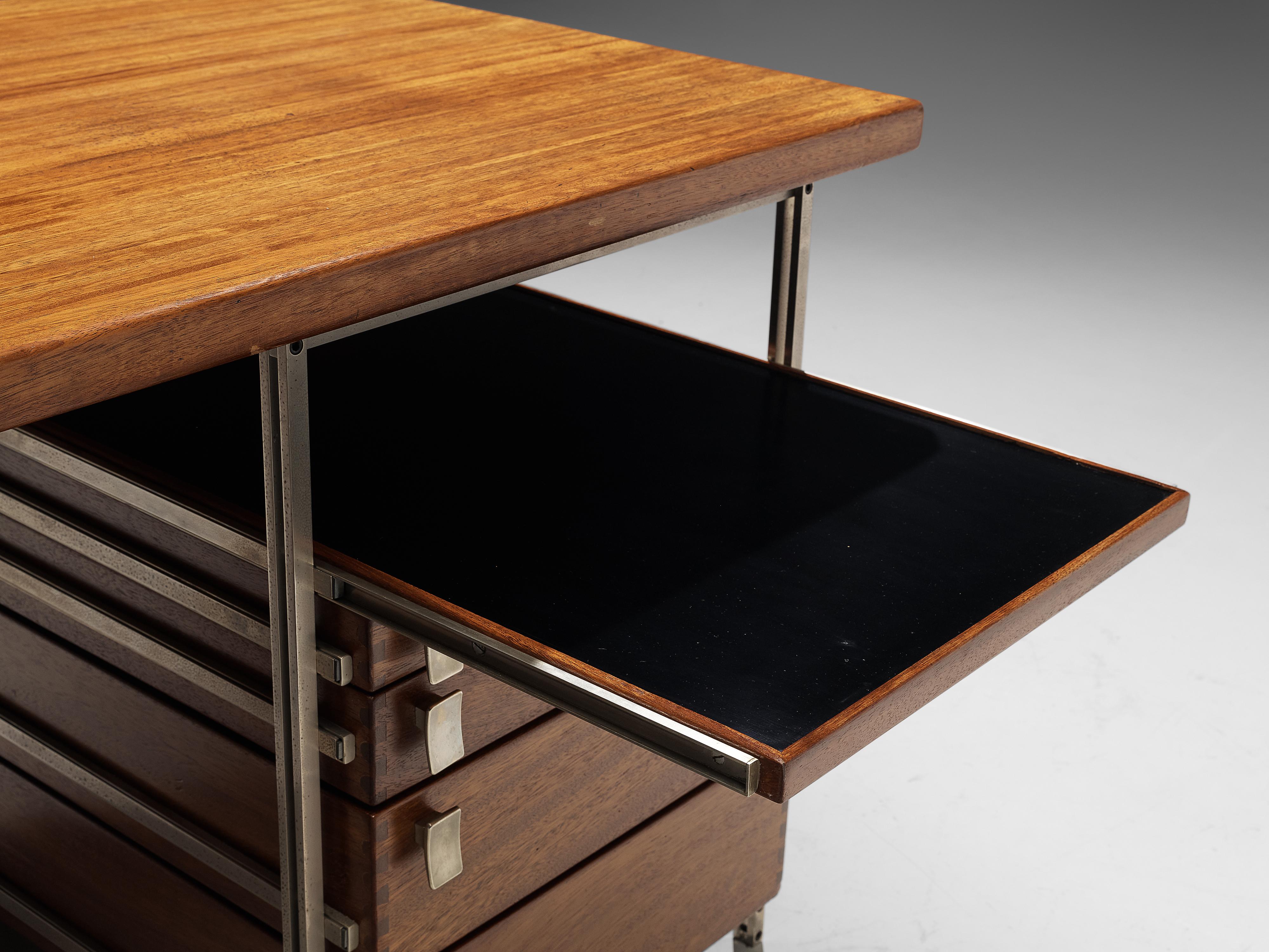 Belgian Sturdy Jules Wabbes Desk with Drawers in Mutenyé and Metal