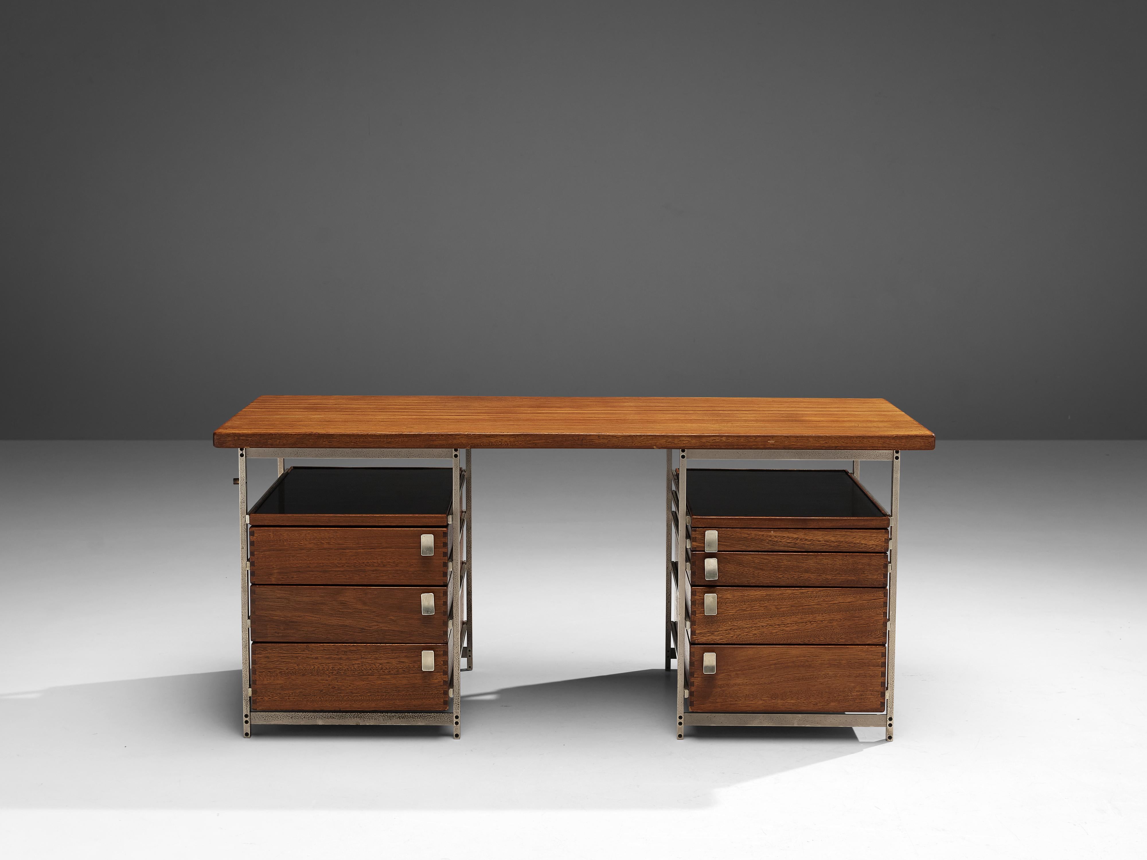 Sturdy Jules Wabbes Desk with Drawers in Mutenyé and Metal 1
