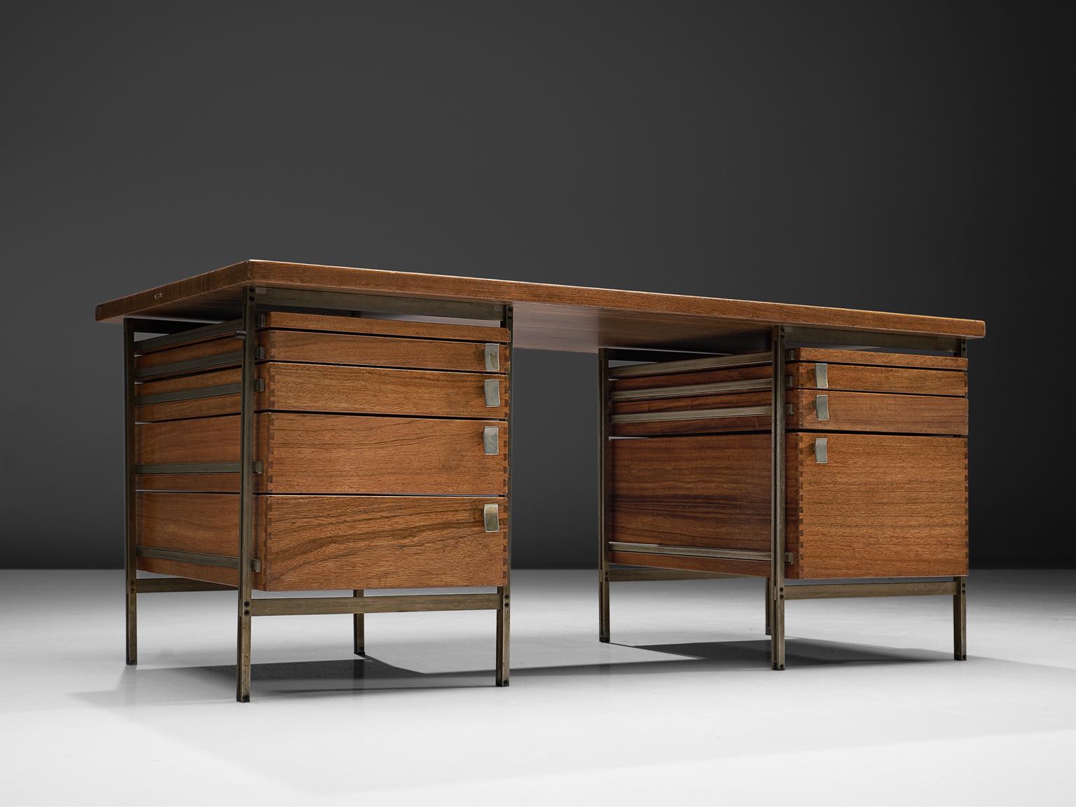 Jules Wabbes, writing desk, mutenyé, nickel-plated metal, Belgium, 1957 

Beautifully designed desk by one of Belgium's most renowned designers Jules Wabbes. This piece is made for the Foncolin building, one of Wabbes first large prestigious