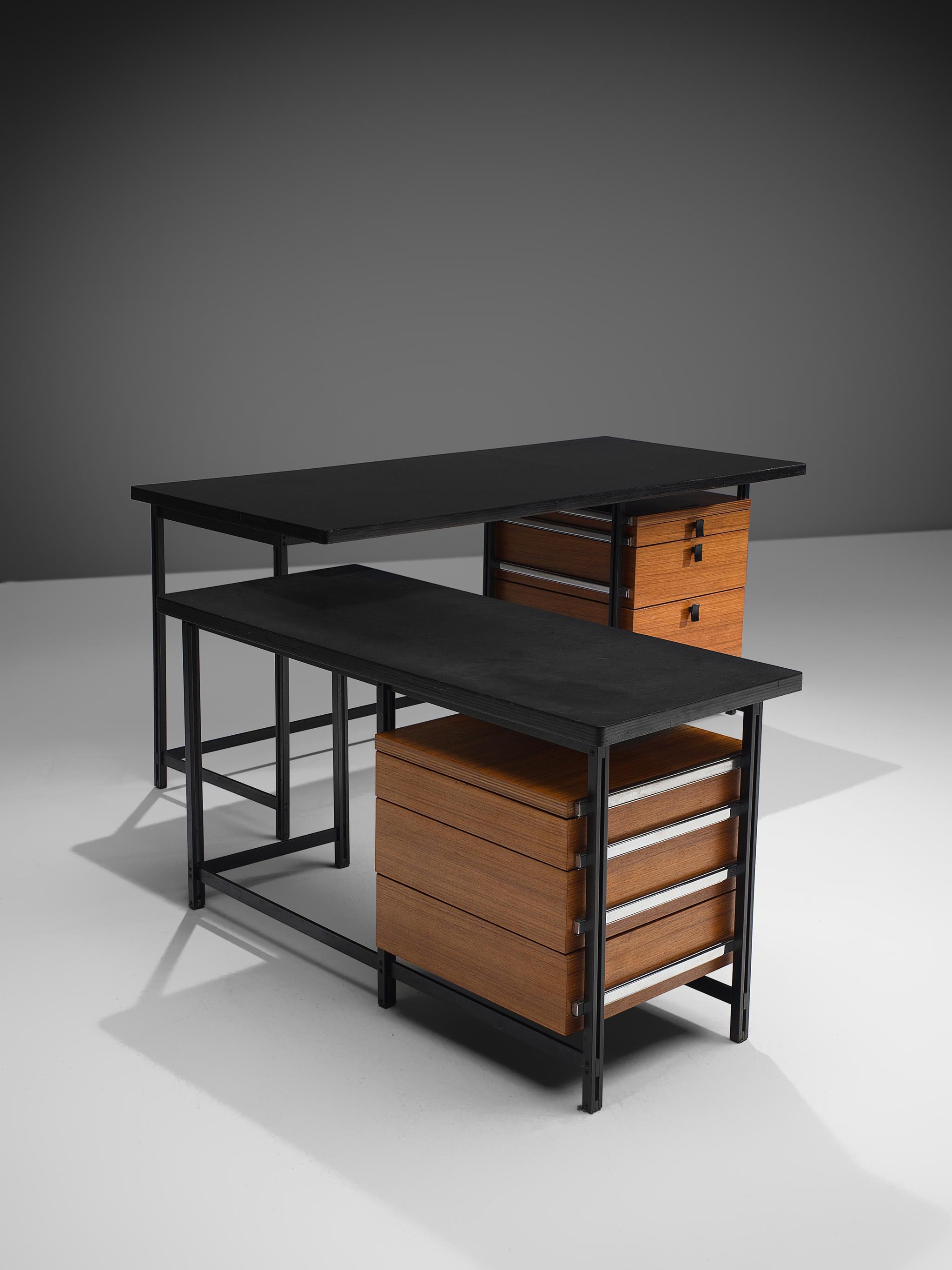 Jules Wabbes Early Executive Desk in Teak and Metal In Good Condition In Waalwijk, NL