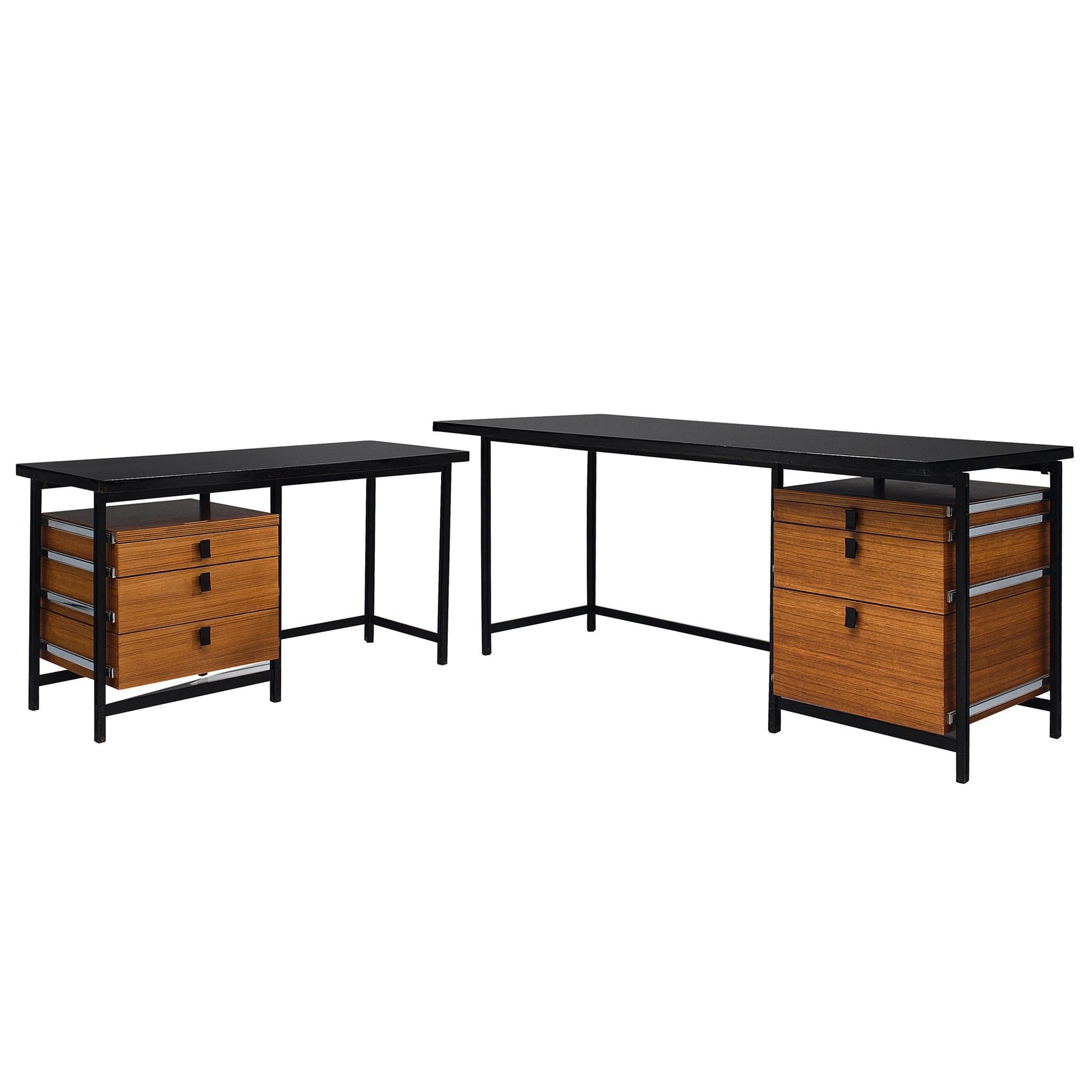 Jules Wabbes Early Executive Desk in Teak and Metal