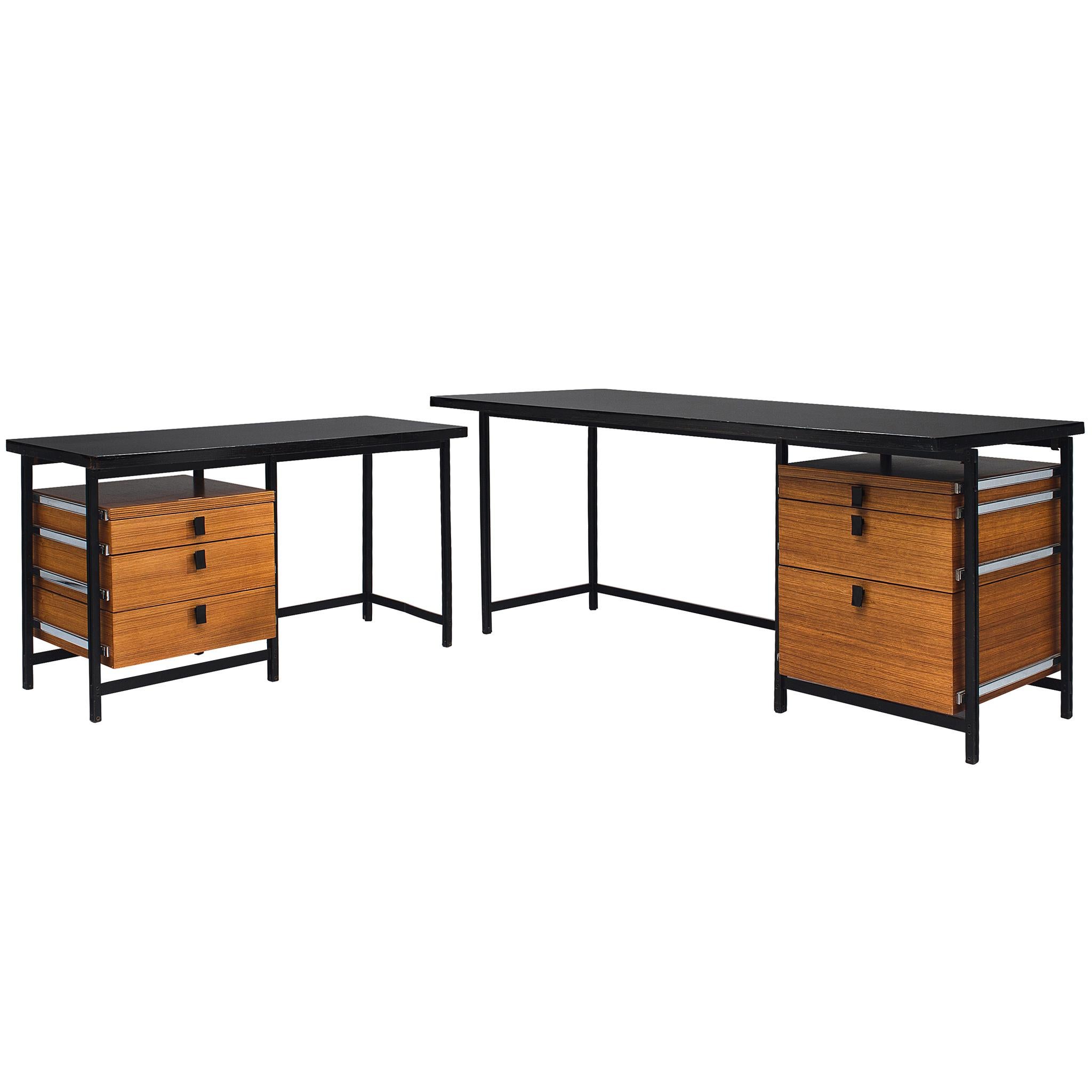 Jules Wabbes Early Executive Desk in Teak and Metal