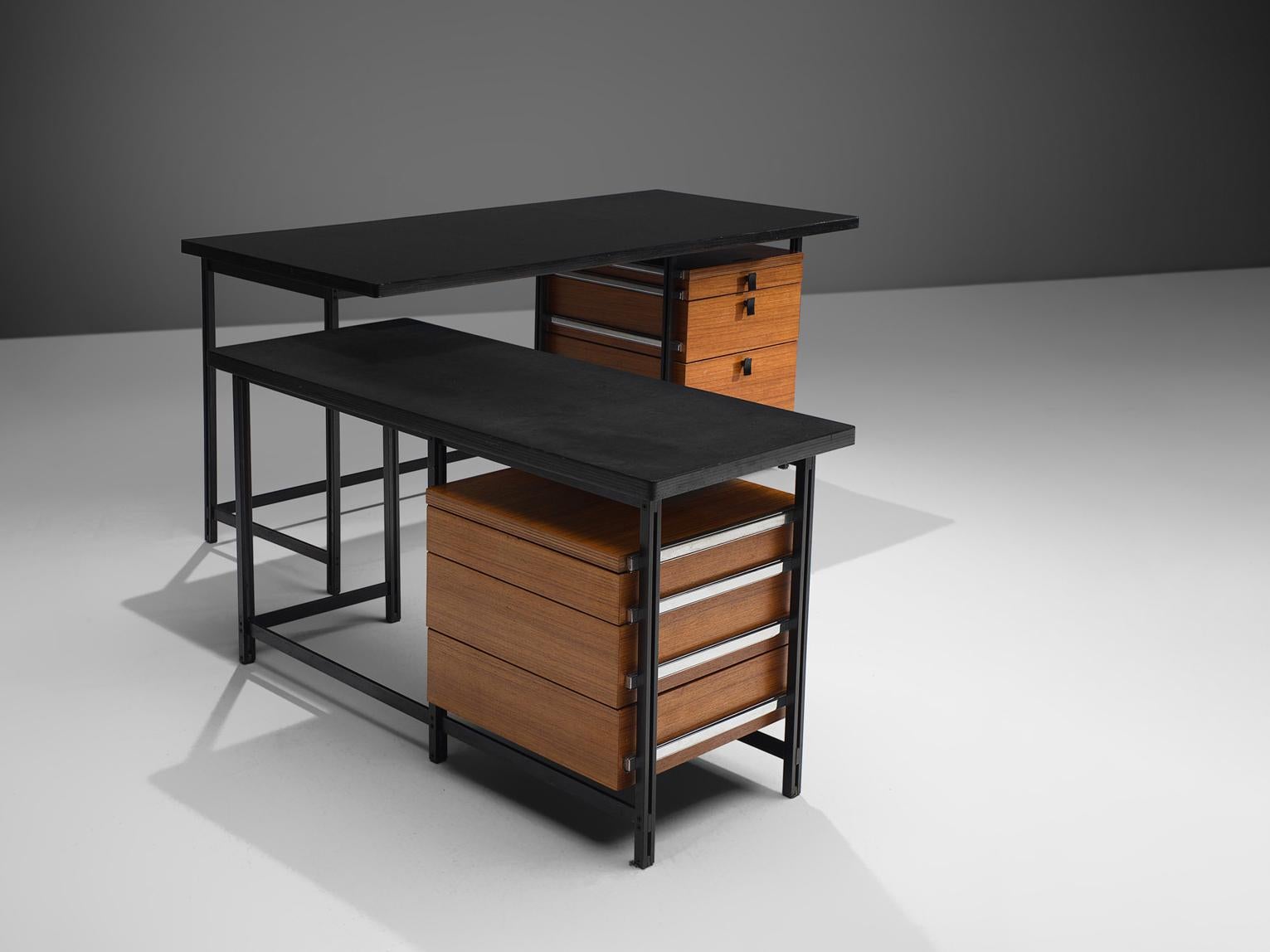Metal Jules Wabbes Early Versatile Free-Standing Corner Desk in Wengé  For Sale