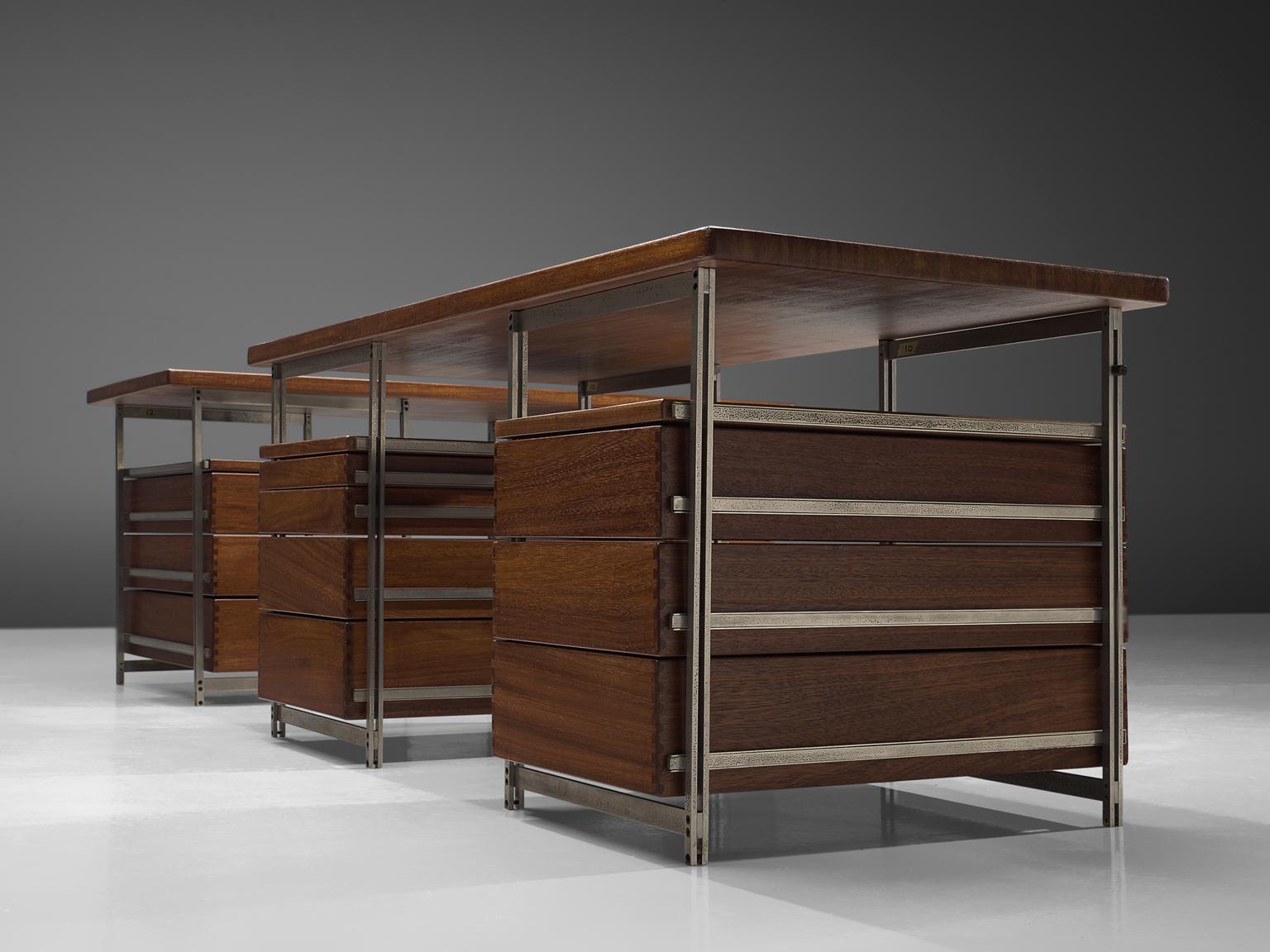 Mid-20th Century Highly Exceptional Set Of Wabbes Desks Made For The Foncolin Building Brussels