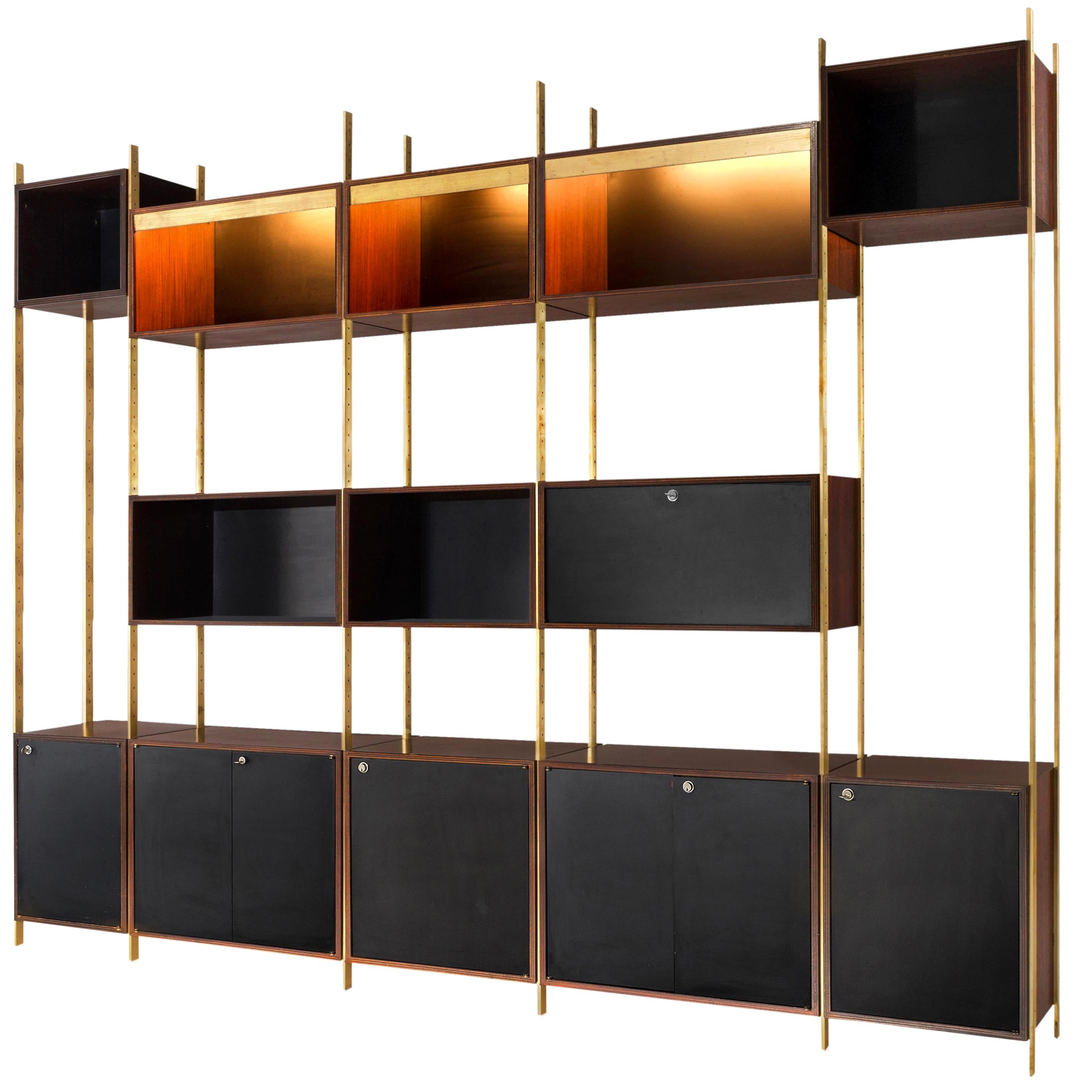 Jules Wabbes Illuminated Bookcase in Rosewood and Brass