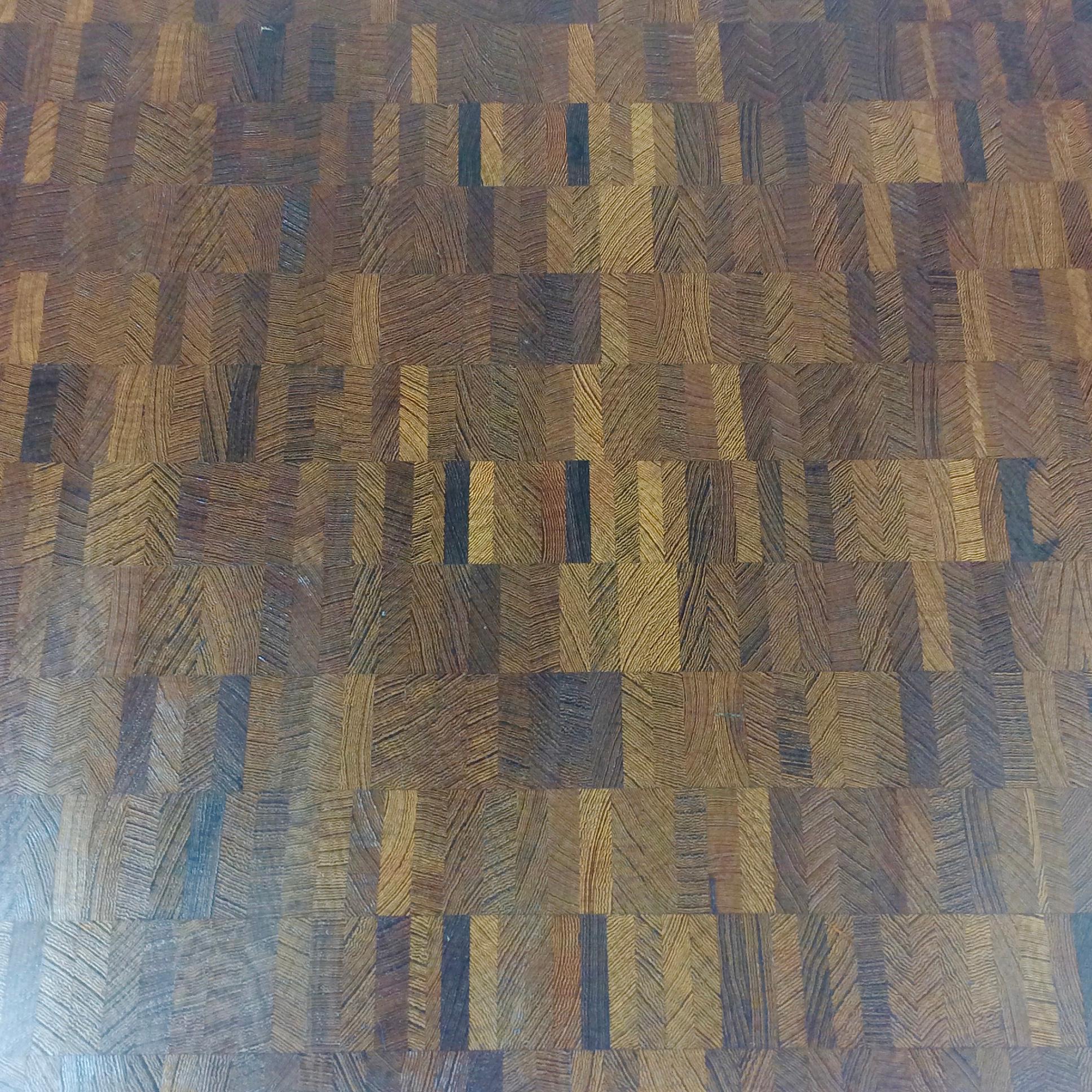 Brass Jules Wabbes Large Coffee Table End-Grain Wenge, circa 1970, Belgium