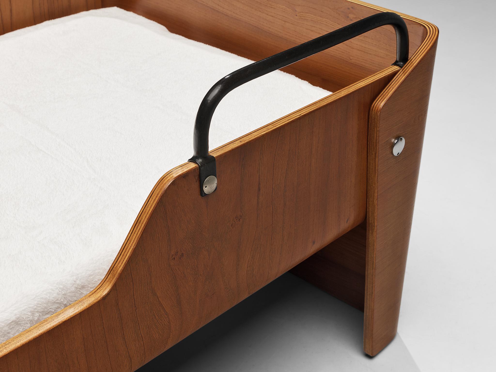 Jules Wabbes Rare Single Bed in Elm with Metal Details For Sale 2