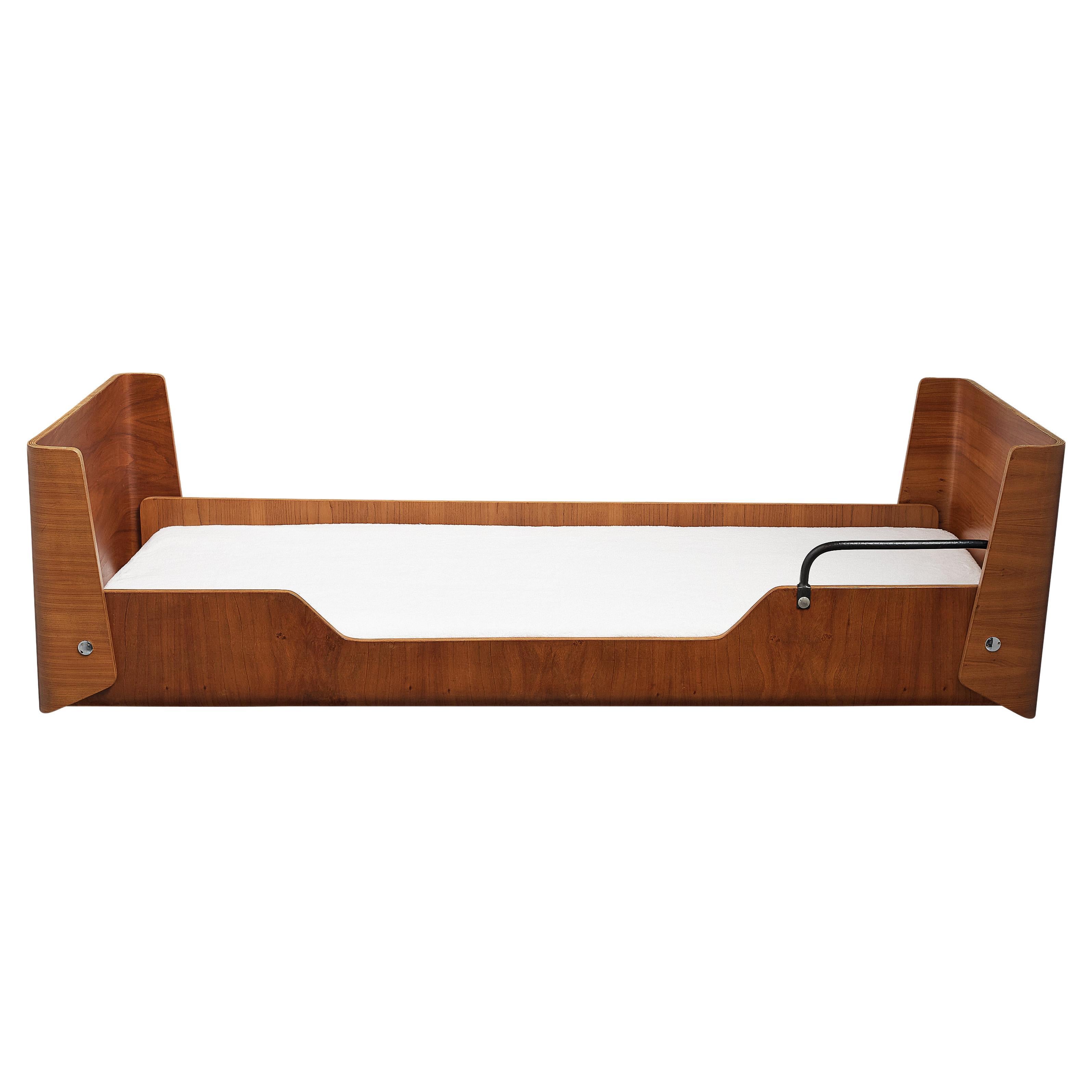 Jules Wabbes Rare Single Bed in Elm with Metal Details For Sale