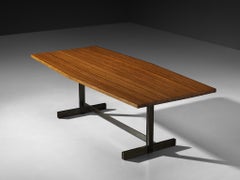 Jules Wabbes 'Tonneau' Dining or Conference Table in Solid Wengé and Metal