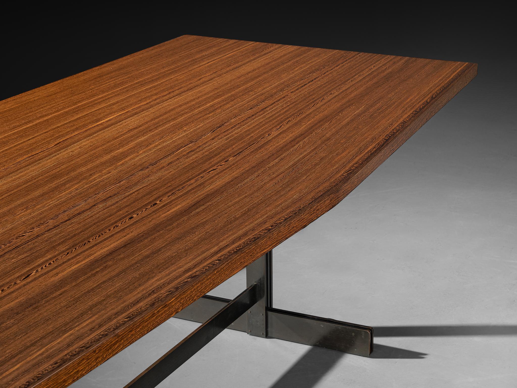 Mid-Century Modern Table de salle à manger ou de conférence 'Tonneau' de Jules Wabbes en wengé massif et métal en vente