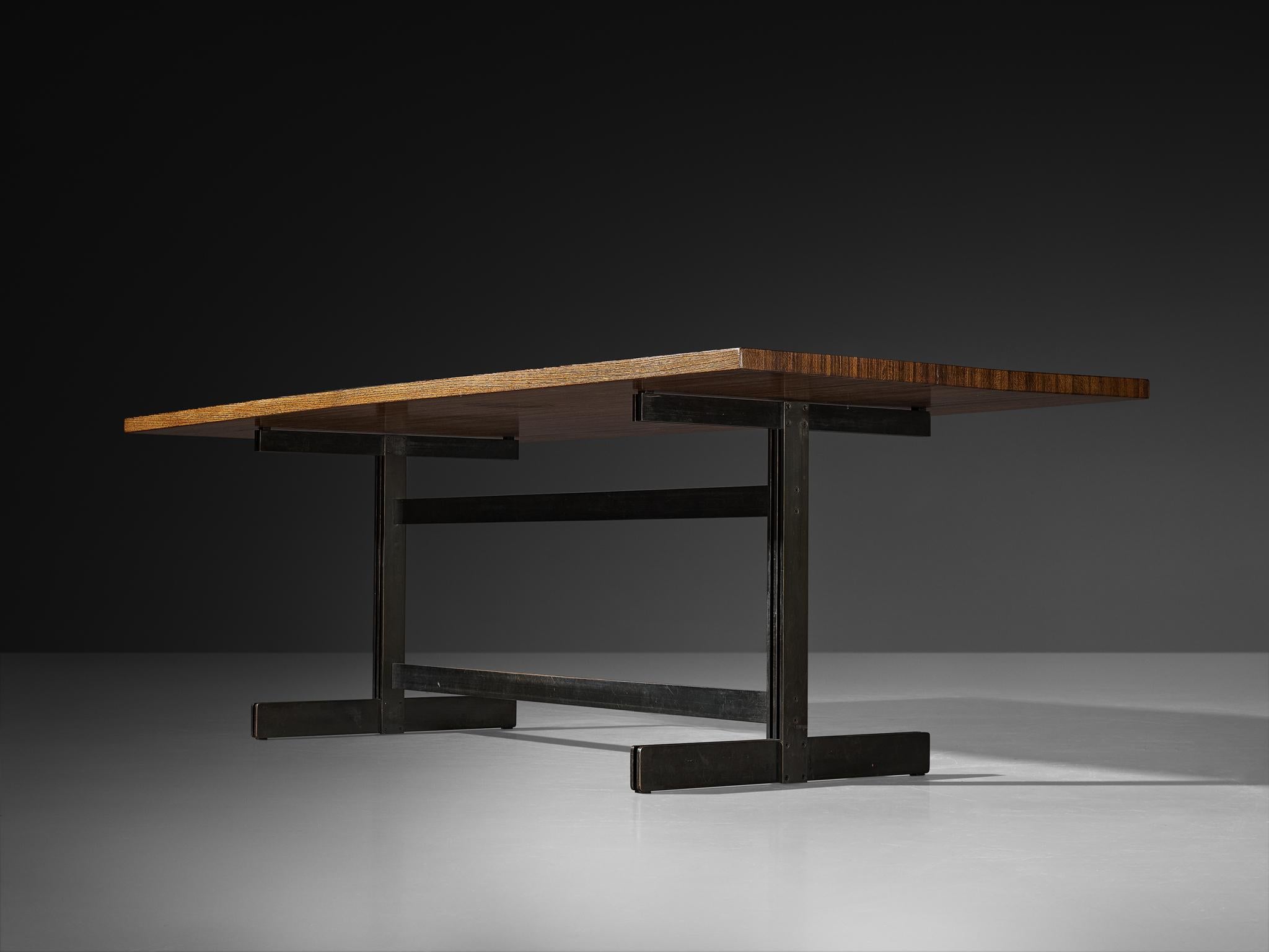 Métal Table de salle à manger ou de conférence 'Tonneau' de Jules Wabbes en wengé massif et métal en vente