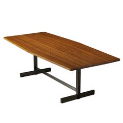 Jules Wabbes 'Tonneau' Dining or Conference Table in Solid Wengé and Metal