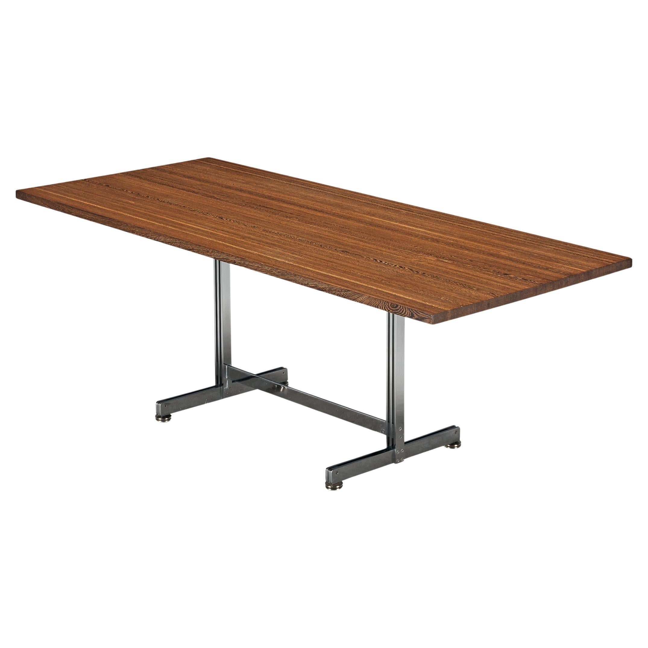 Jules Wabbes Writing or Dining Table in Solid Wengé and Steel