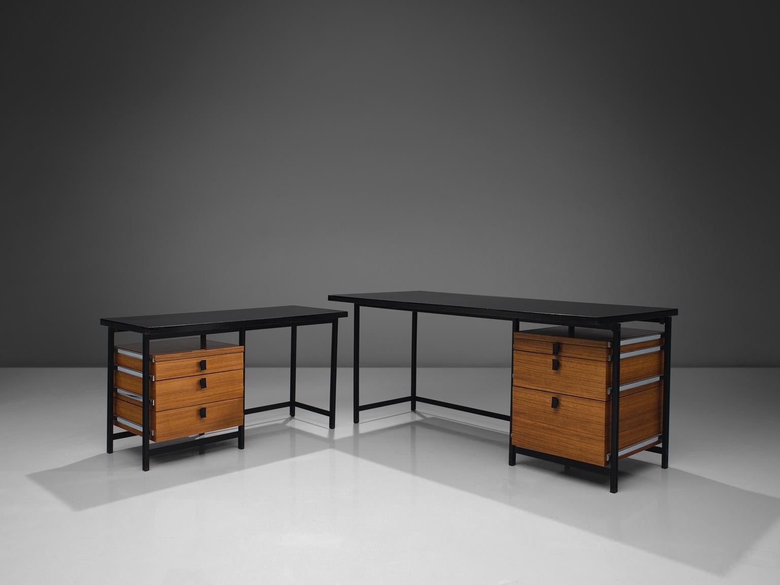 Belgian Jules Wabbes Early Versatile Free-Standing Corner Desk in Wengé 