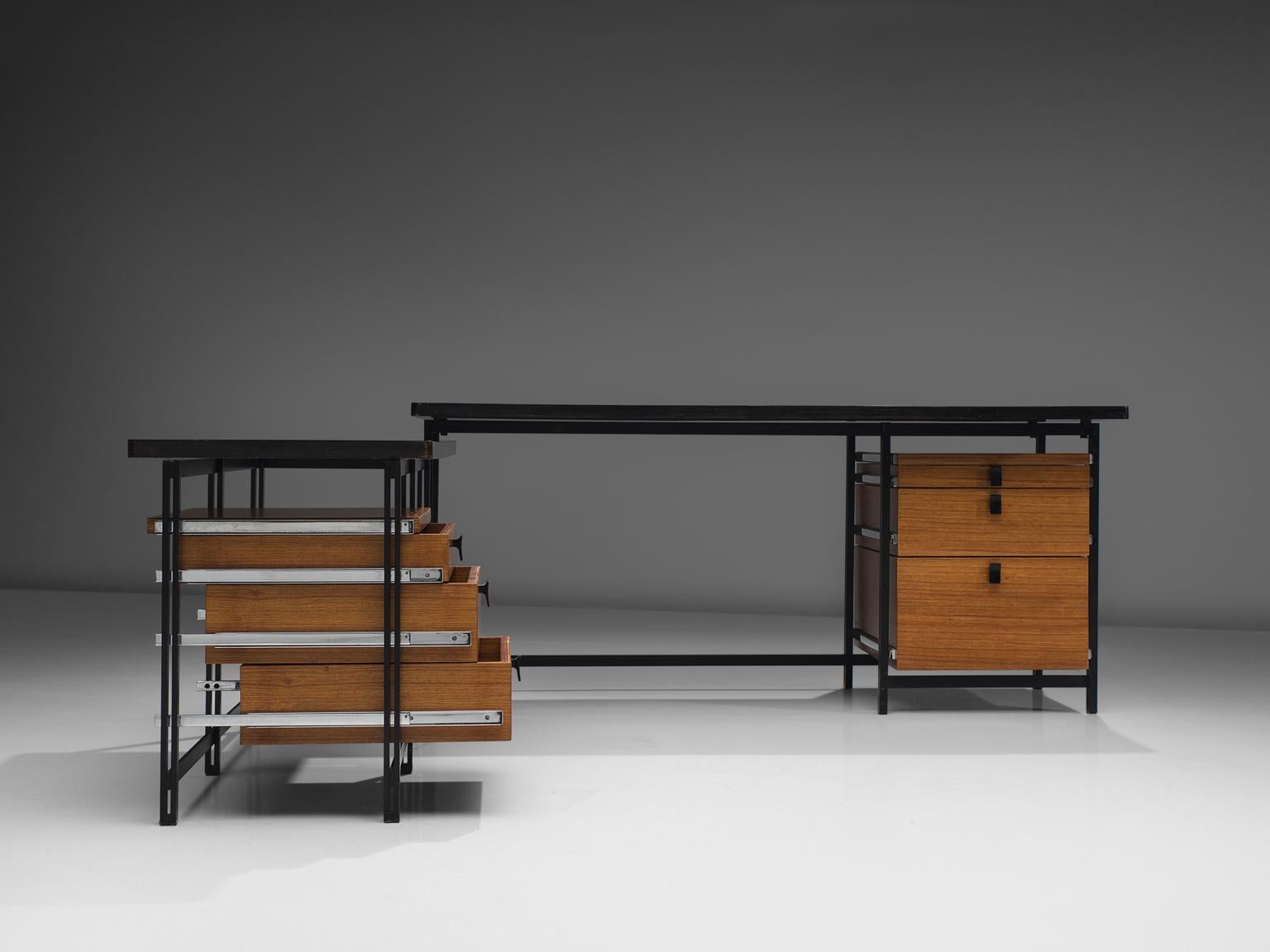 Mid-20th Century Jules Wabbes Early Versatile Free-Standing Corner Desk in Wengé 