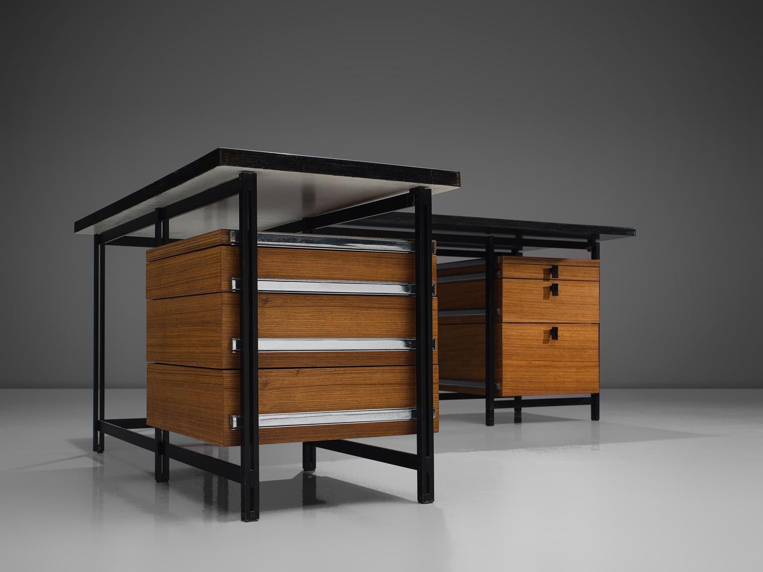 Jules Wabbes Early Versatile Free-Standing Corner Desk in Wengé 1