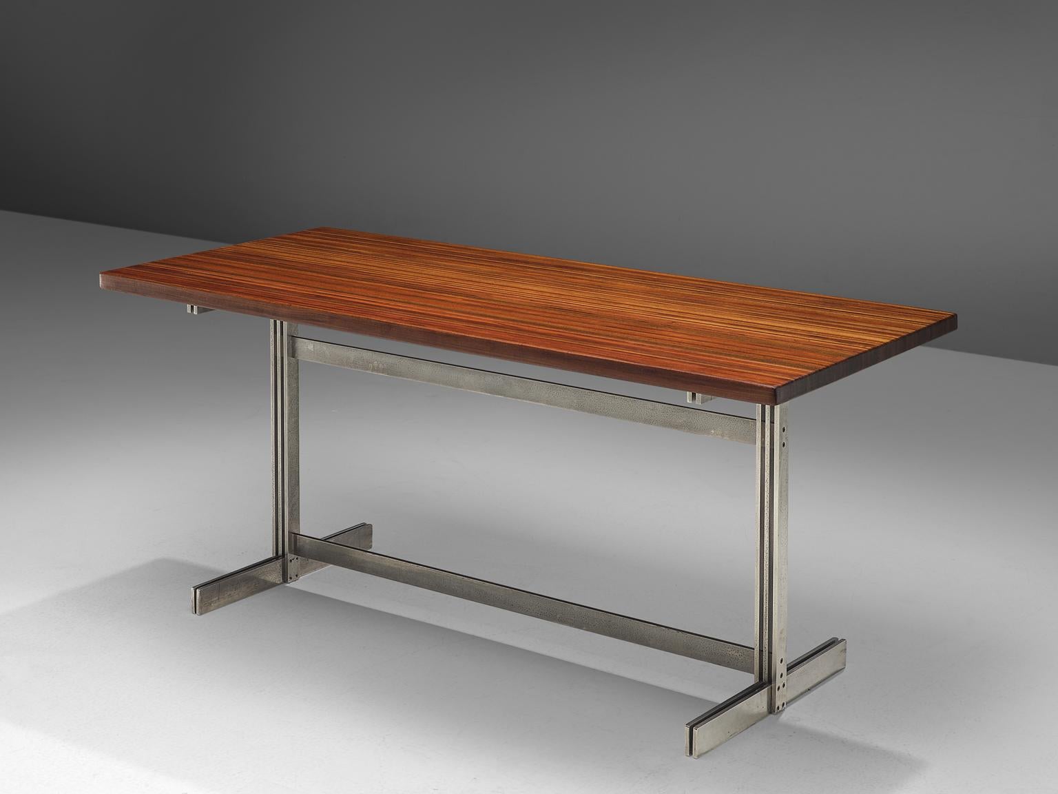Jules Wabbes for Mobilier Universel, writing table, wenge and metal, Belgium, 1960s 

This executive writing / console table by Jules Wabbes is part of the midcentury design collection. The model eatures a solid wenge wooden top, made out of