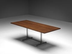 Jules Wabbes Writing or Dining Table in Solid Wengé and Steel