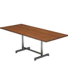 Jules Wabbes Writing or Dining Table in Solid Wengé and Steel