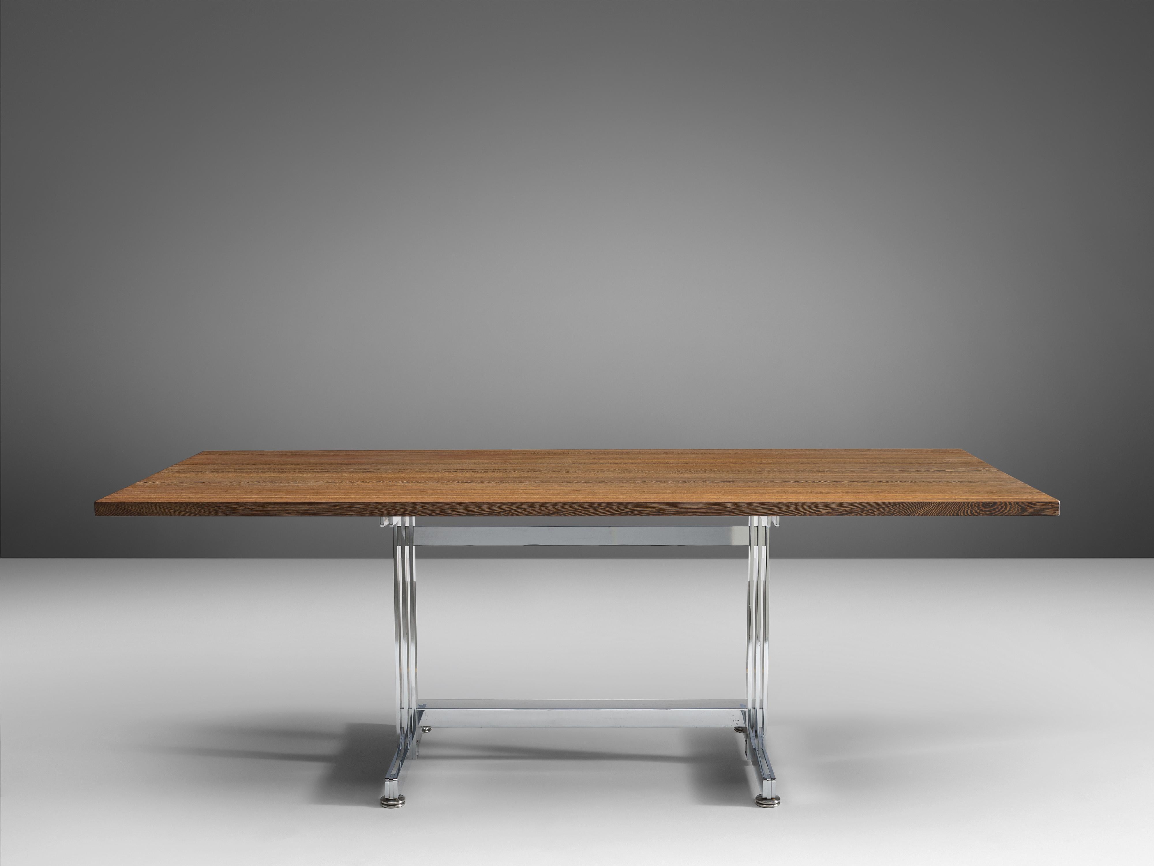 Mid-20th Century Jules Wabbes 'Tonneau' Writing or Dining Table in Solid Wengé and Steel