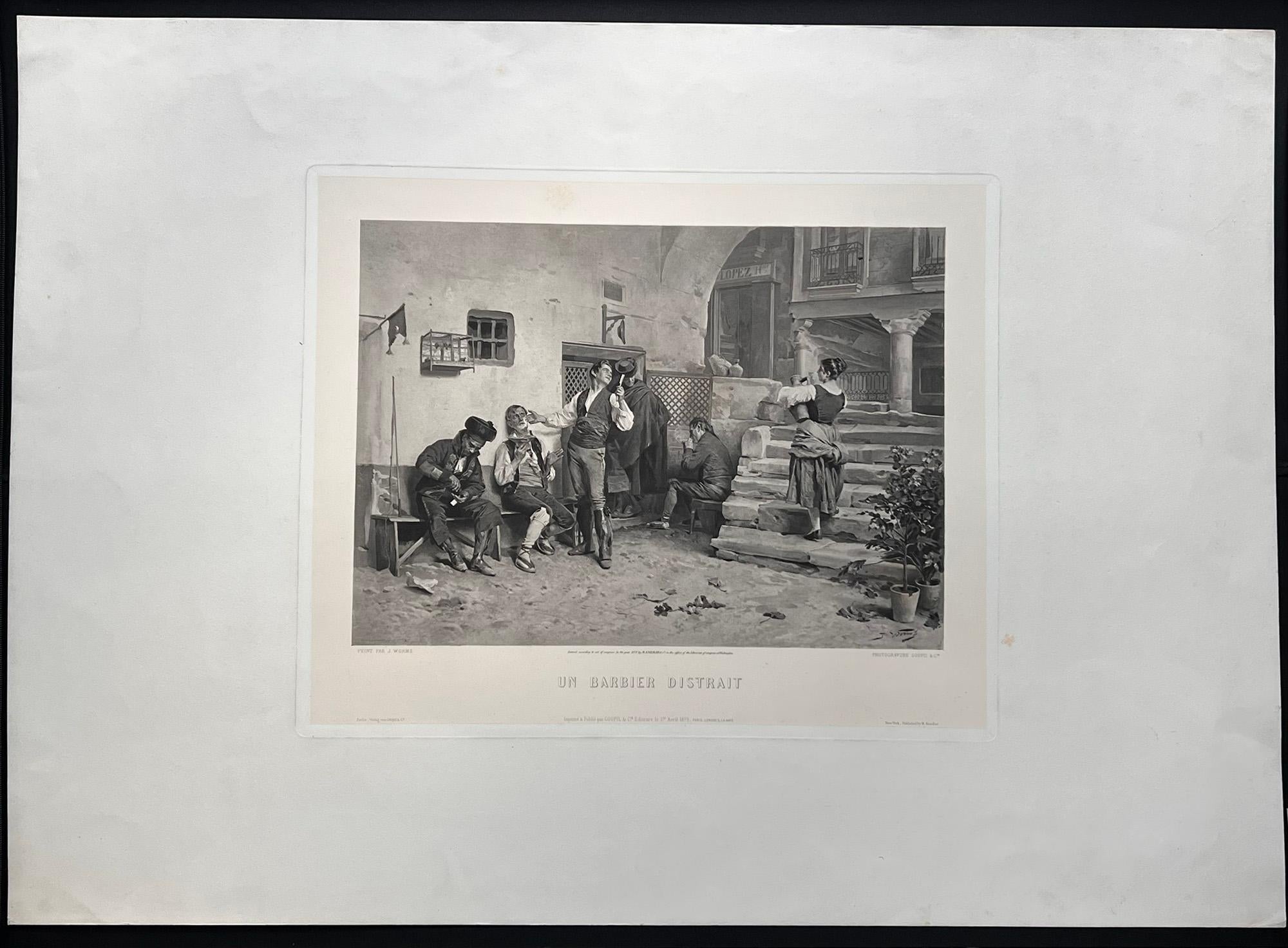 Un Barbier Distrait, photogravure française de la fin du XIXe siècle - Print de Jules Worms
