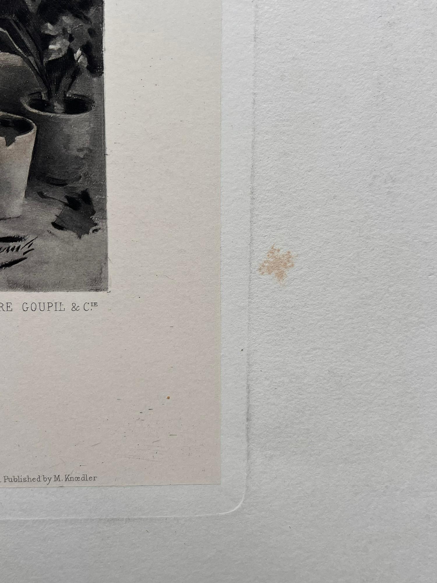 Un Barbier Distrait, photogravure française de la fin du XIXe siècle - Gris Figurative Print par Jules Worms