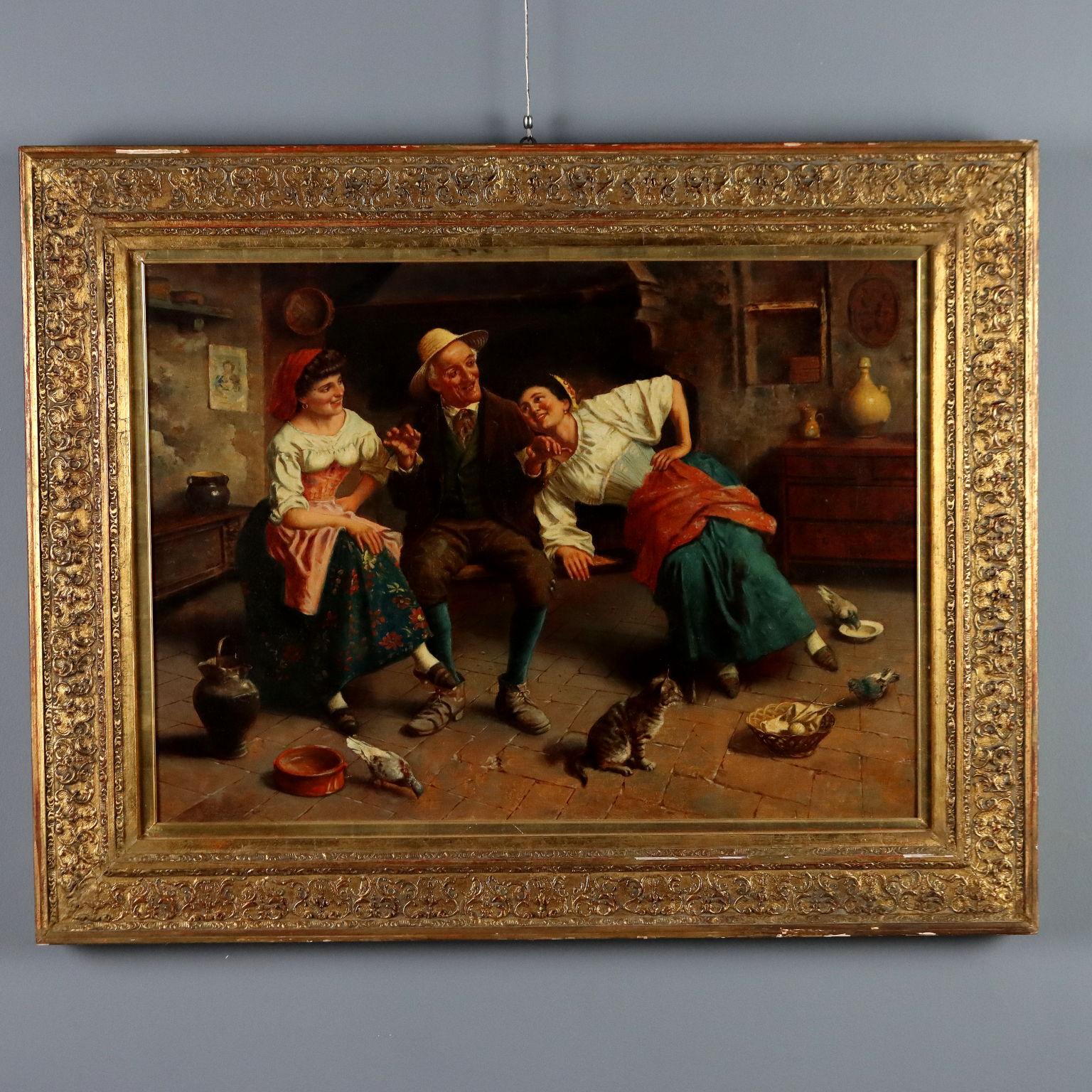 Scena di Interno con Gatto e Piccioni inizio 900