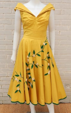 Juli Lynne Charlot Circle Skirt Dress With Felt Flowers, C.1950