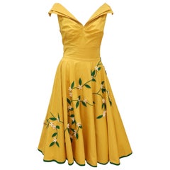 Vintage Juli Lynne Charlot Circle Skirt Dress With Felt Flowers, C.1950