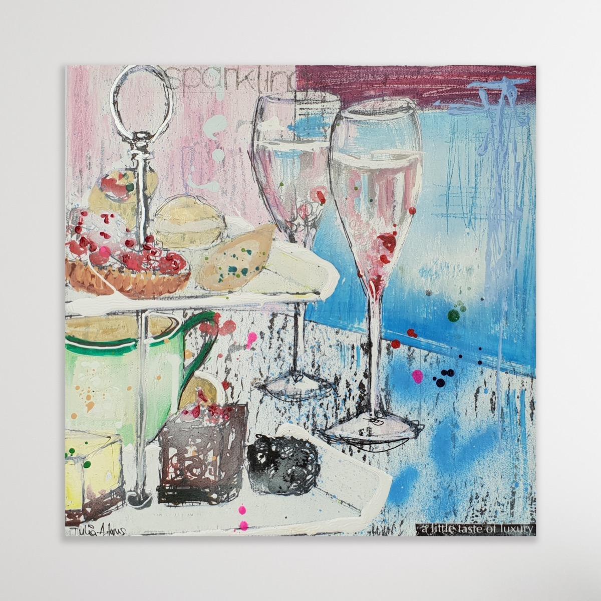 A Little Taste of Luxury, Original painting, Interior, Still life, Impressionist - Painting by Julia Adams