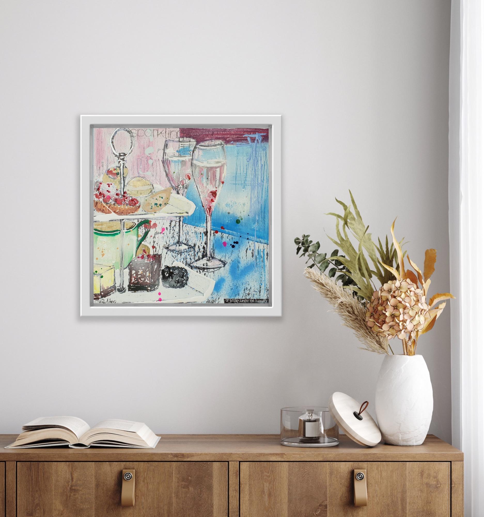 A Little Taste of Luxury, Original painting, Interior, Still life, Impressionist - Contemporary Painting by Julia Adams