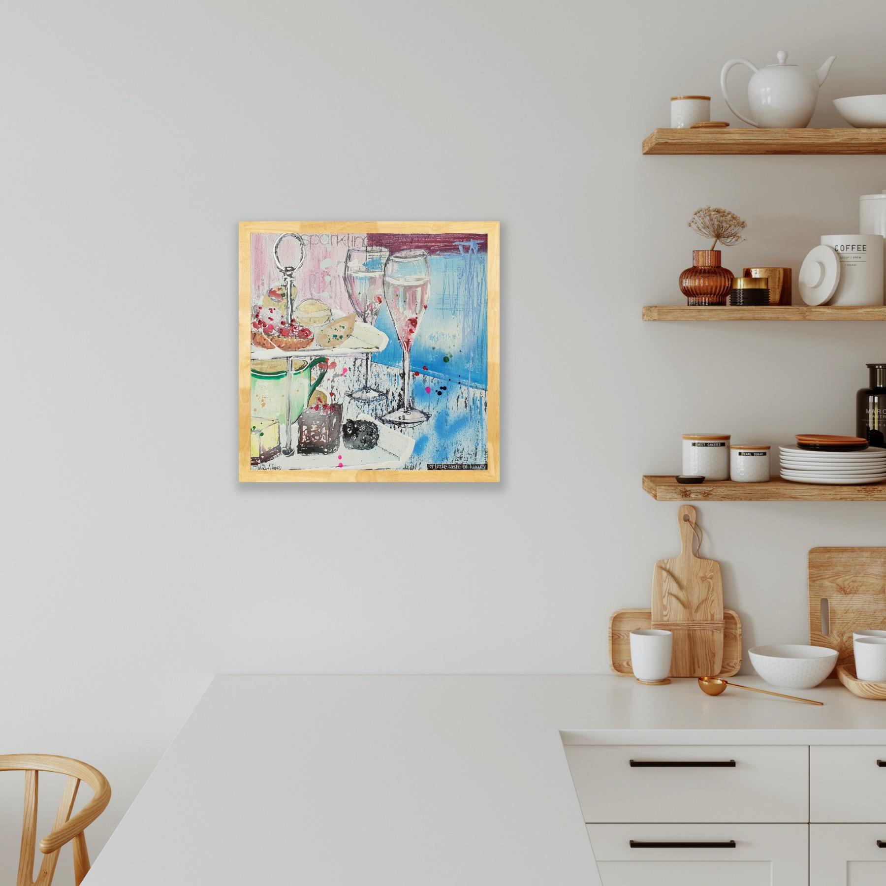 A Little Taste of Luxury by Julia Adams. 30x30cm deep edge canvas, unframed. Oil acrylic and ink.

ADDITIONAL INFORMATION:
Acrylic, Collage, Mixed Media, Spray Paint
30 H x 30 W x 3 D cm (11.81 x 11.81 x 1.18 in)
Sold unframed

Image size: 
Height: