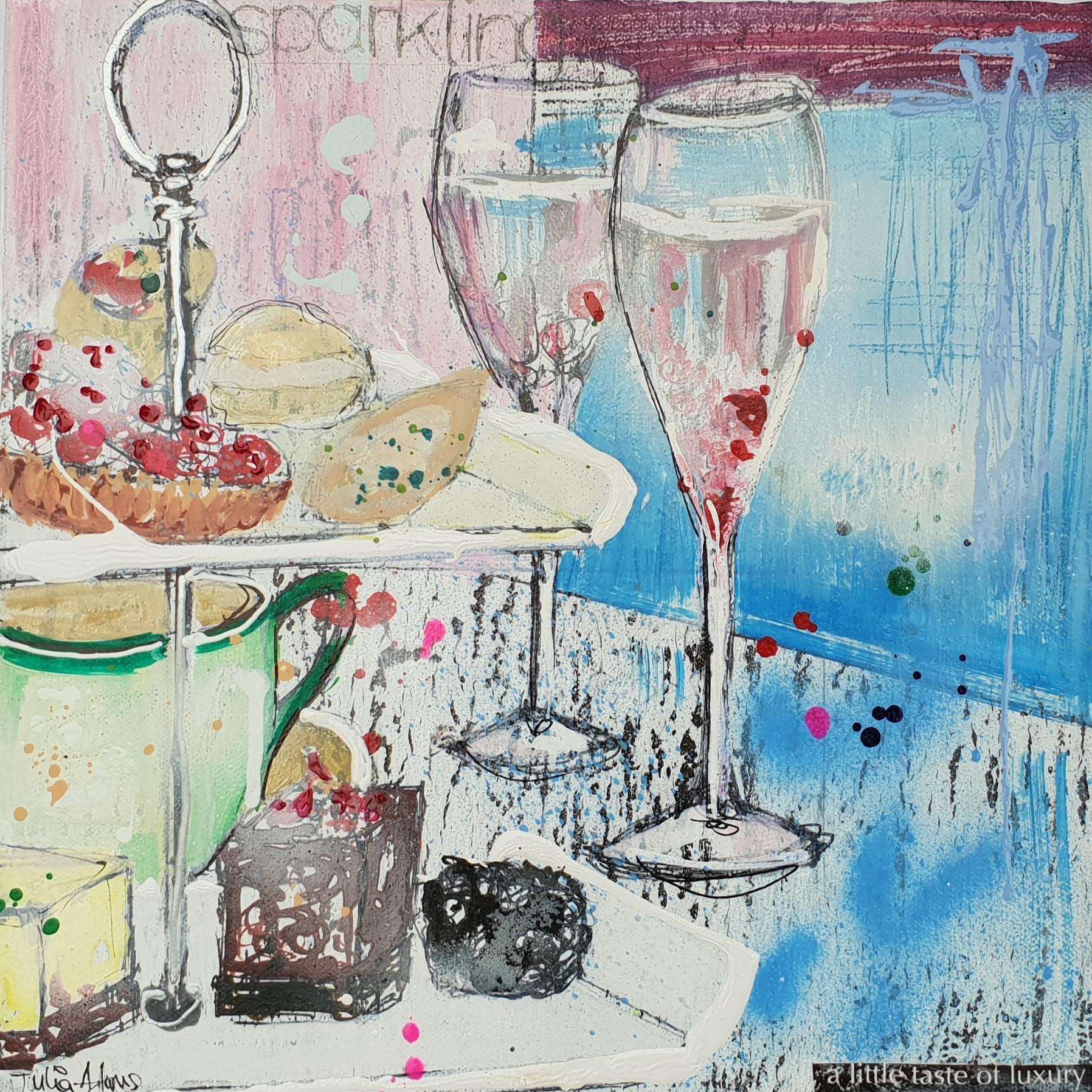 Julia Adams Still-Life Painting - A Little Taste of Luxury, Original painting, Interior, Still life, Impressionist