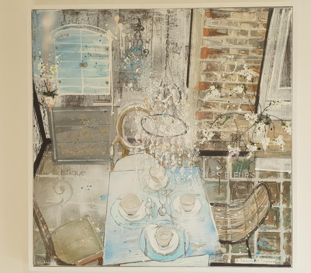 A Touch of France, a blue and silver interior space  (Zeitgenössisch), Mixed Media Art, von Julia Adams
