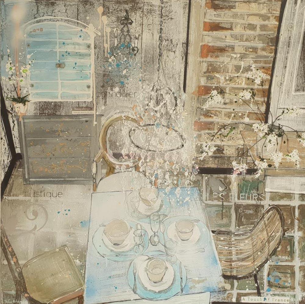 A Touch of France, a blue and silver interior space  – Mixed Media Art von Julia Adams