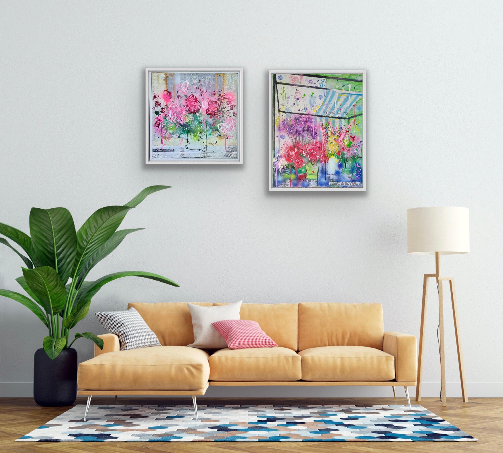 Flower Market and Floral Impact diptych - Painting by Julia Adams