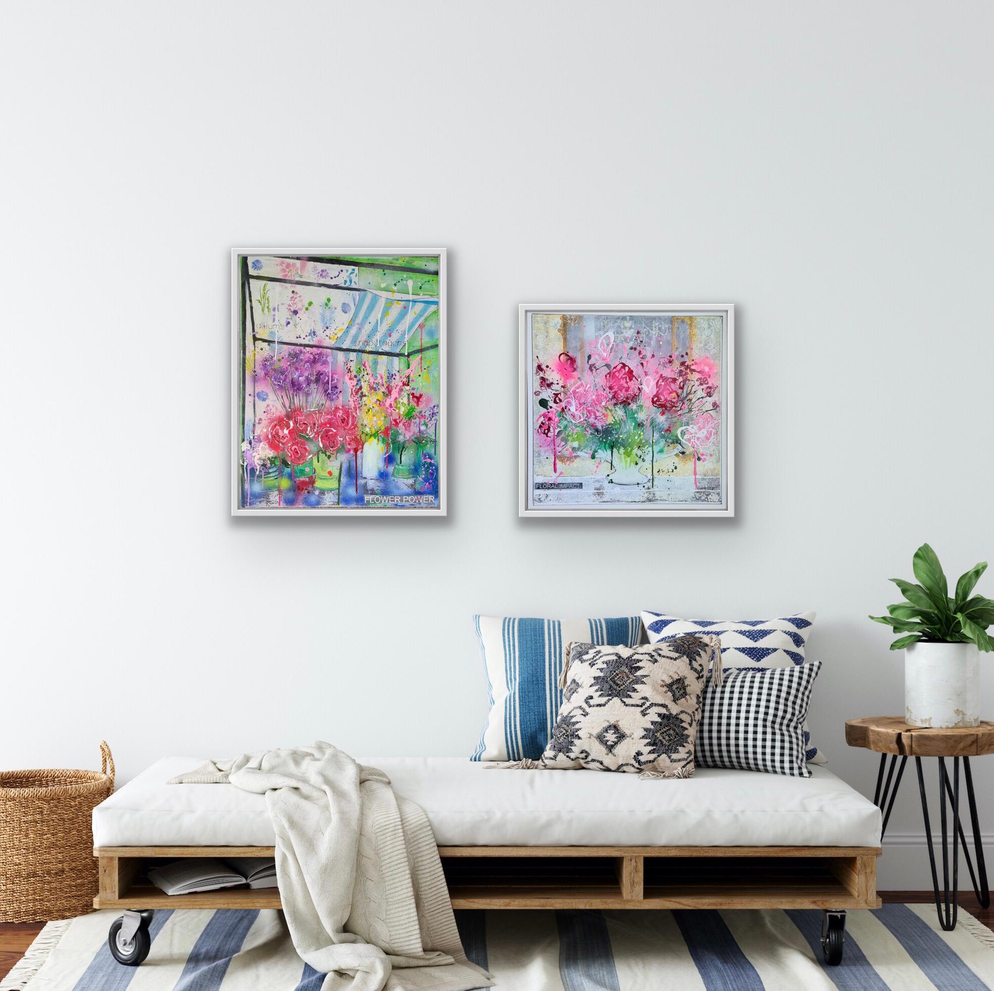 Flower Market and Floral Impact diptych - Abstract Impressionist Painting by Julia Adams
